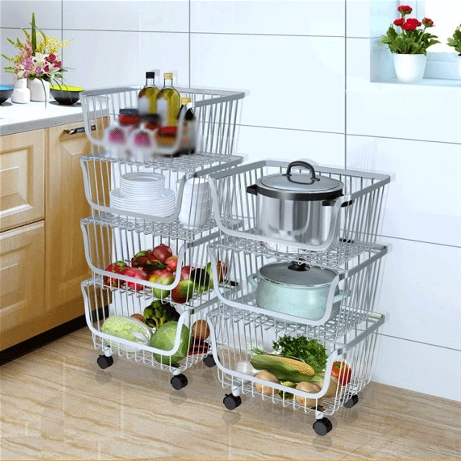 304 Stainless Steel Storage Basket - 1/2 Layer Fruit & Vegetable Organizer for Kitchen, Pantry, Refrigerator - Durable Shelf & Countertop Storage Bin (1 Layer) - Perfect for Fresh Produce Display & Organization in Home, Restaurant, or Market