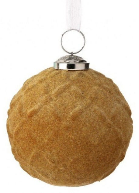 (Taupe) Diamond flocked glass ornament in Taupe