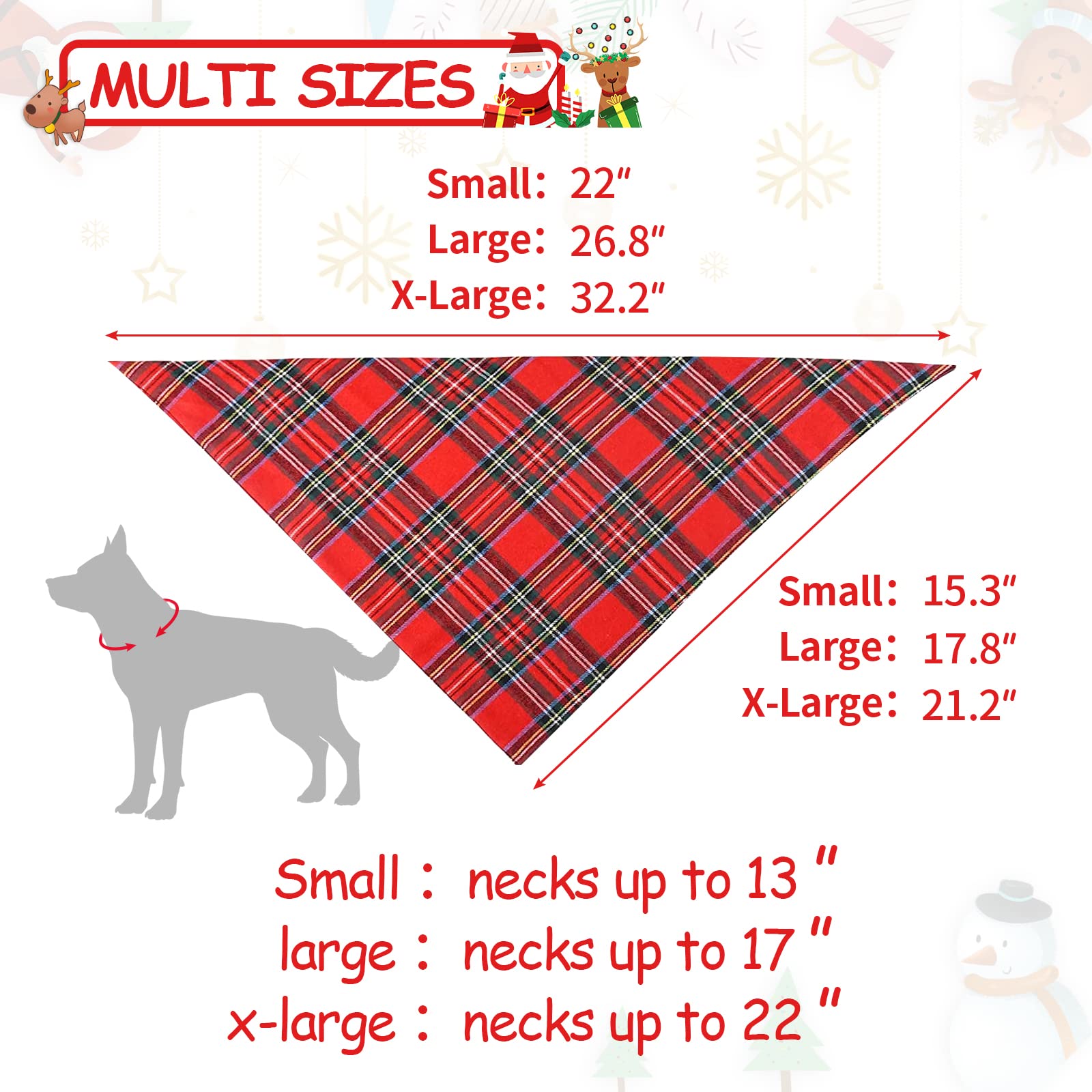 Malier 2 Pack Christmas Plaid Dog Bandanas - Classic Holiday Pet Scarves & Triangle Bibs Set for Small Medium Large Dogs - Festive Pet Costume Accessories (Green + Red, Large) - Perfect for Christmas Photos, Pet Parties & Seasonal Decorations