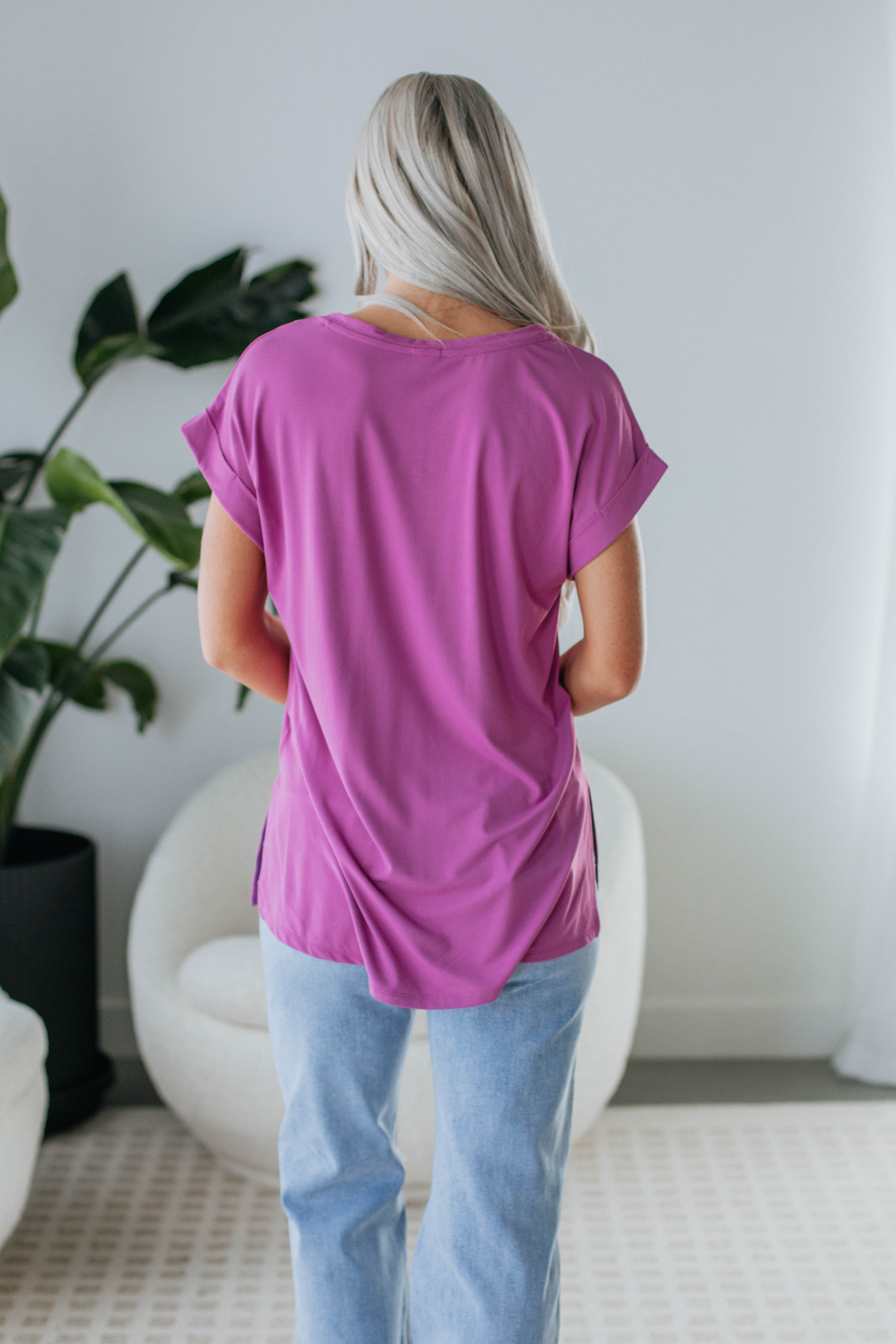 Jill Basic Tee Women's Soft Cotton T-Shirt in Orchid Purple - Casual Everyday Wear & Layering Essential
