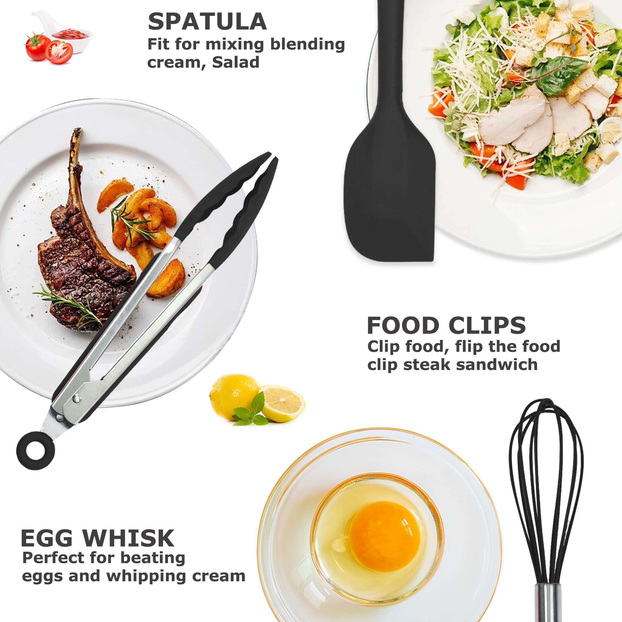 **5-Piece Heat-Resistant Silicone Kitchen Utensils Set with Holder - Nonstick Cookware Safe, Dishwasher Safe (Black) - Perfect for Cooking, Baking & Serving**