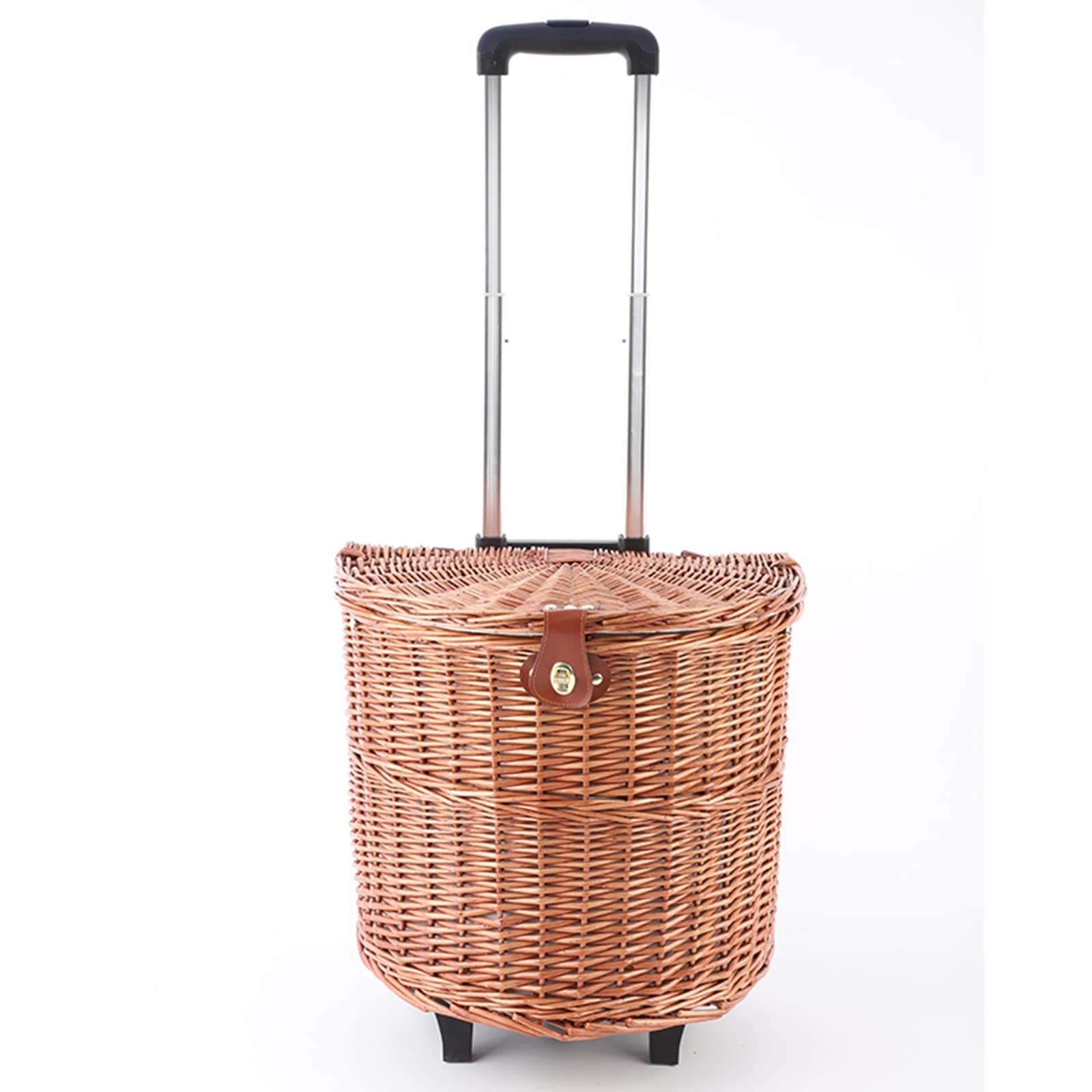 Wheel-Hy Large Wicker Picnic Basket with Lid & Built-in Trolley - Perfect for Outdoor Camping, Beach Picnics & Family Gatherings