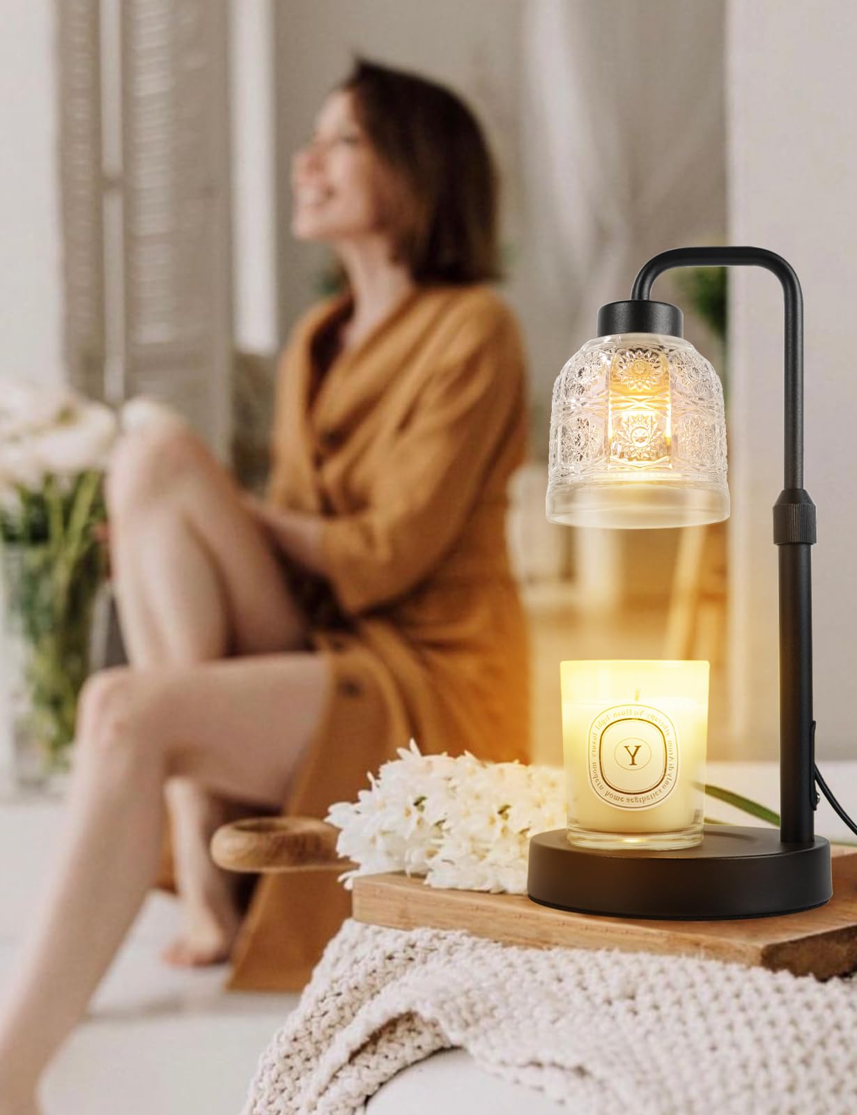 Dimmable Candle Warmer Lamp with Timer & Adjustable Height - Wax Melt Warmer for Scented Jar Candles - Includes 2 Bulbs - Perfect Gift for Women, Mom & Friends - Ideal for Home, Office, Spa & Relaxation
