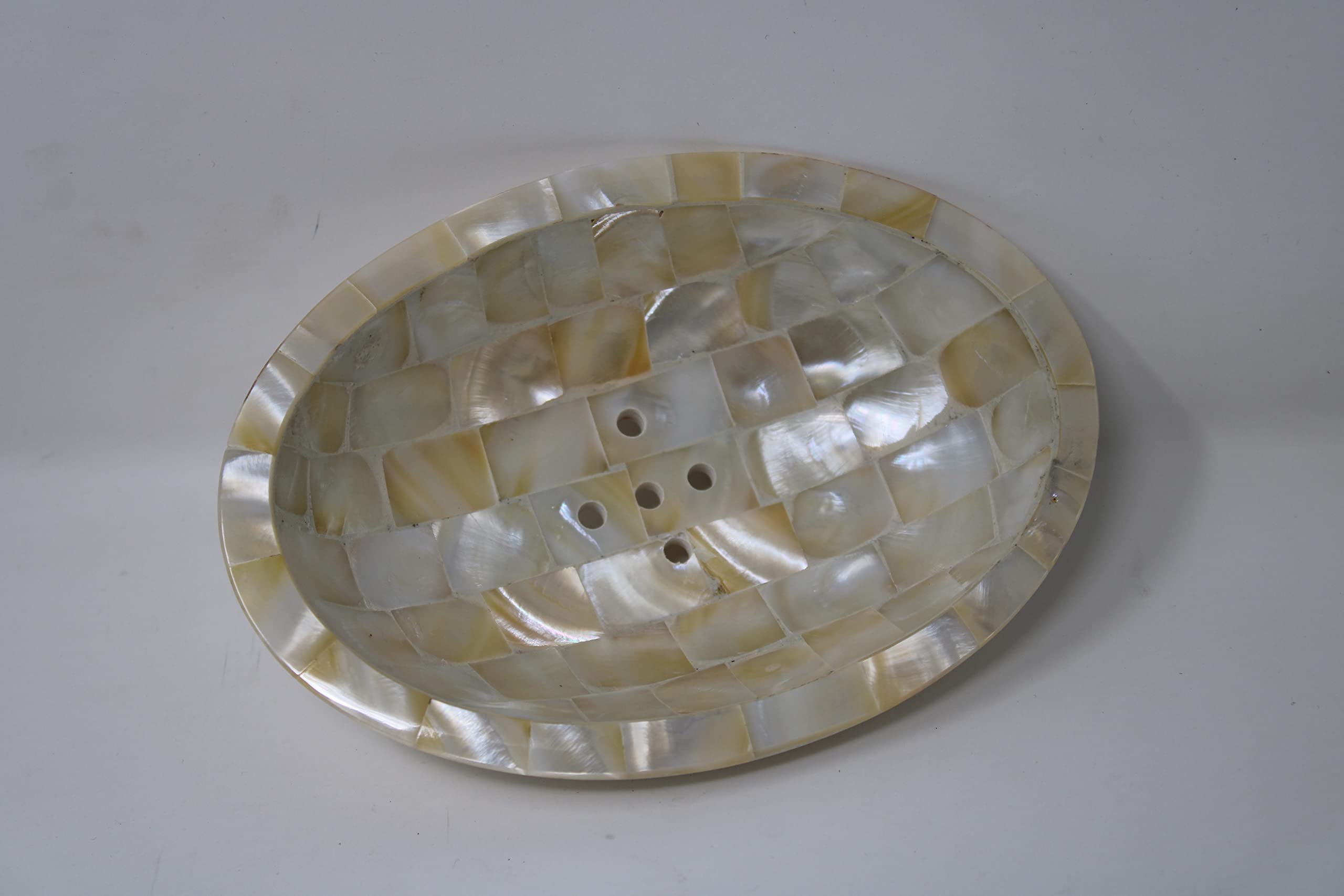 Oval Mother of Pearl Soap Holder - Draining Dish Soap Saver with Sponge Holder - Extends Soap Life & Easy to Clean - Kitchen Sink Organizer Tray for Dishwashing Accessories - Perfect for Bathroom, Kitchen & Laundry Room Organization