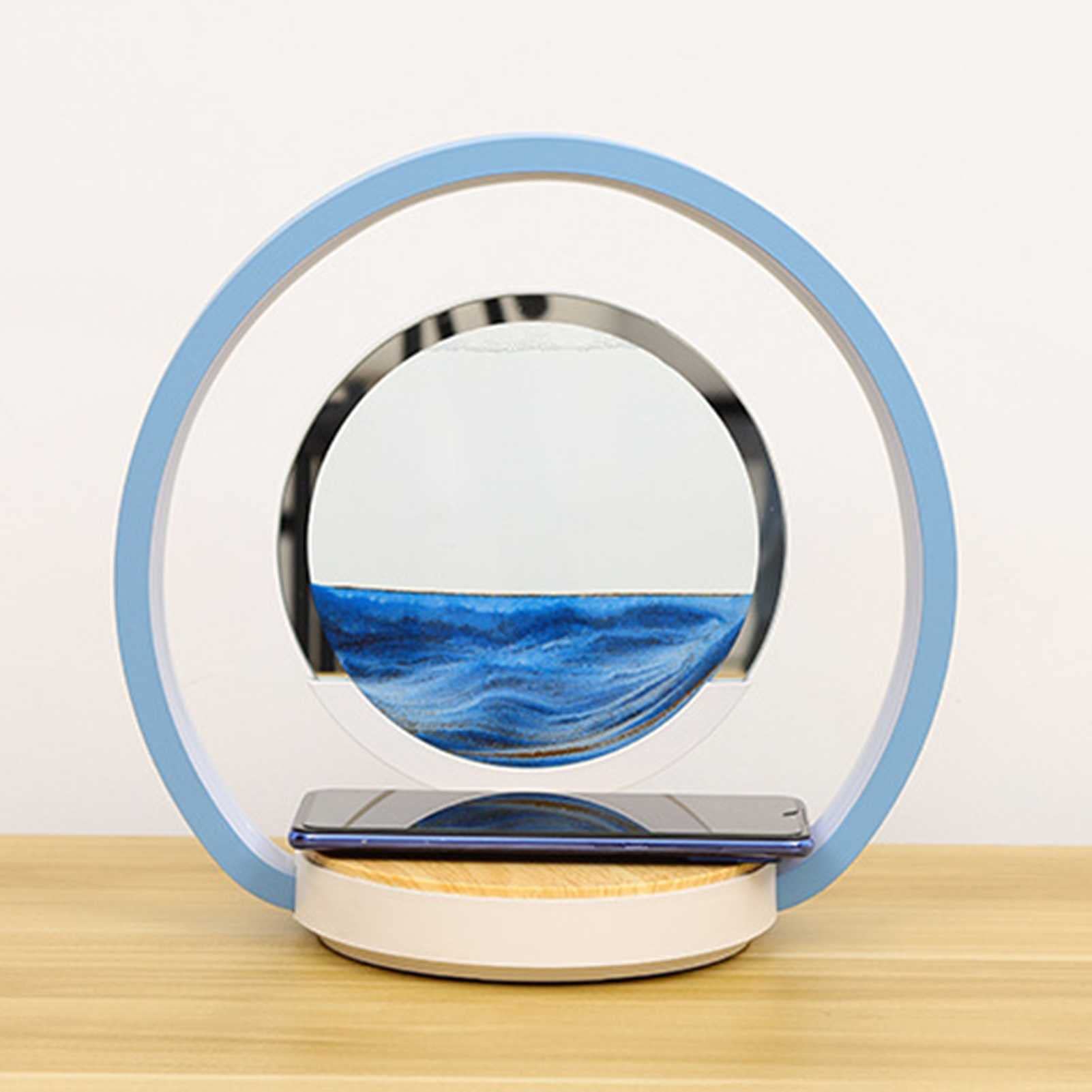 Gigesute 12W Sand Painting Table Lamp with 3 Color Changing LED Lights | Wireless Charging Hourglass Night Light | Modern Home & Office Decor for Bedroom, Living Room, Meditation Space