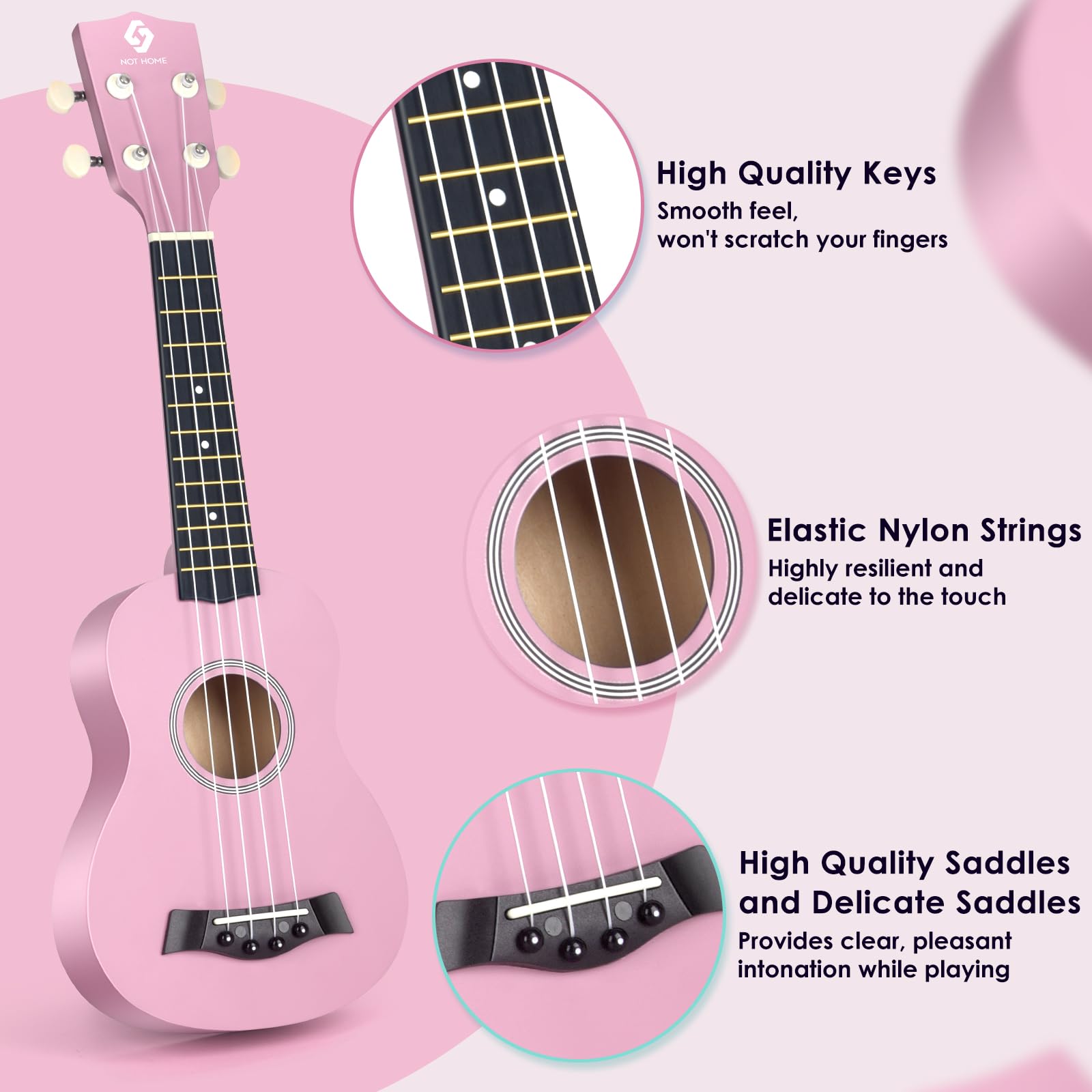 Soprano Ukulele for Beginners - 21 Inch Basswood Hawaiian Ukulele with 4 Strings, Perfect for Kids & Adults Learning Music - Pink | Great for Home Practice, Beach Performances & Music Classes