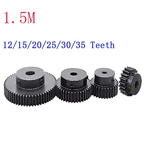 Tchaogr 1.5 Module Carbon Steel Spur Gear with Metal Boss - 12/15/20/25/30/35 Teeth - 5-8mm Inner Hole Pinion Gear for Robotics, CNC Machines, and DIY Projects (35T with 6mm Inner Hole)