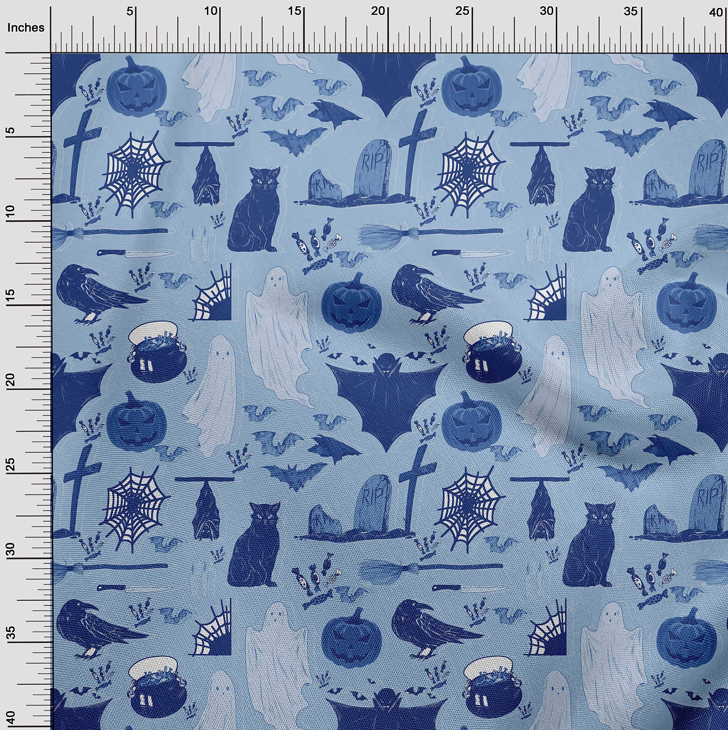 Velvet Blue Halloween Fabric by The Yard - 58 Inch Wide Printed Sewing Material for DIY Costumes, Dresses & Home Decor | Premium Quality for Clothing & Craft Projects