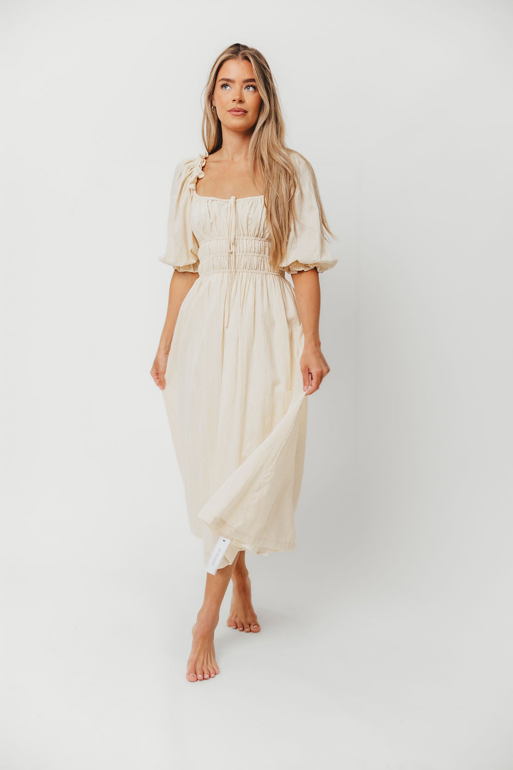 Elegant Cream Midi Dress for Women | Flattering Darling Style | Perfect for Weddings, Parties & Date Nights