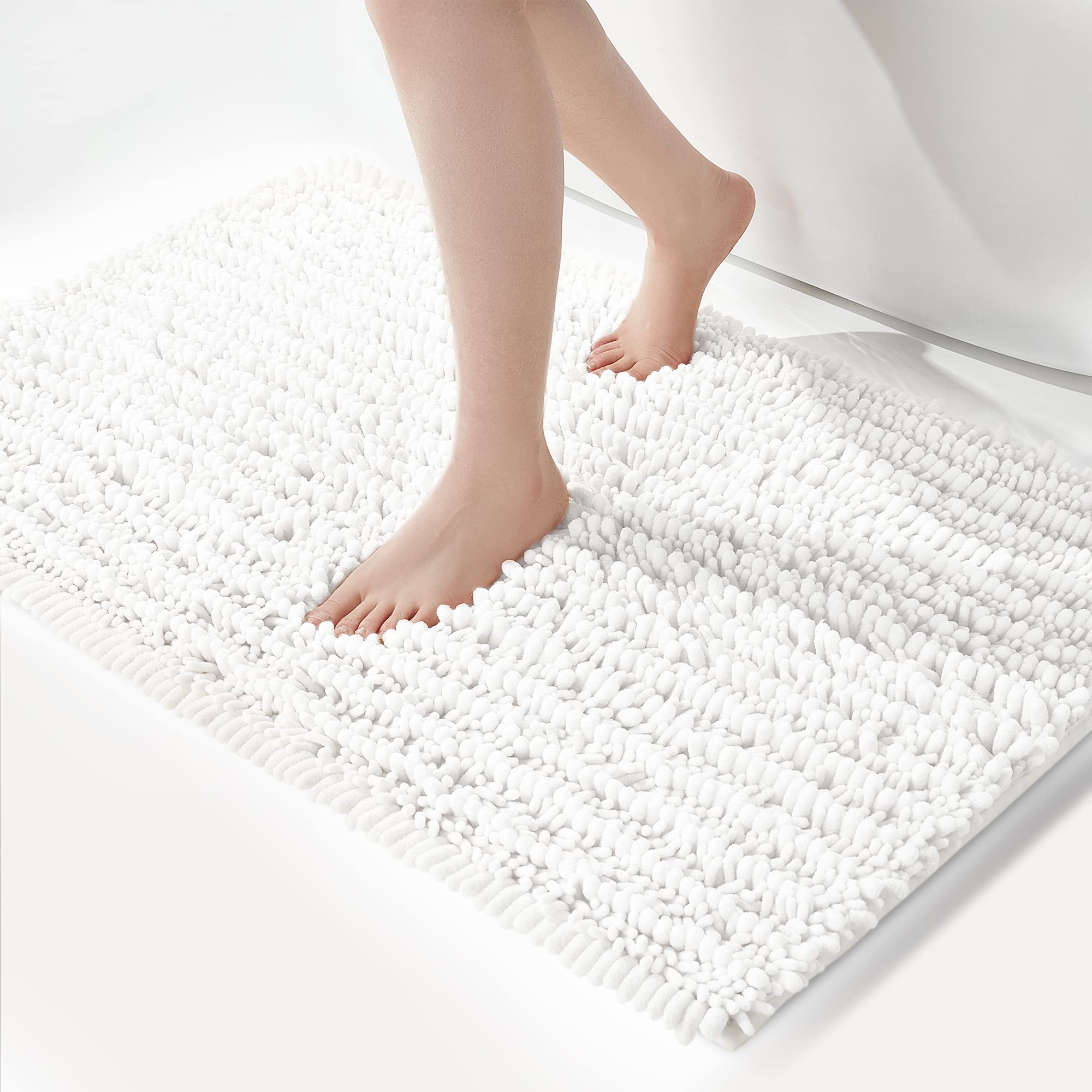 **FLOLEOPA Soft Plush Microfiber Bathroom Rugs - Ultra Absorbent, Non-Slip, Machine Washable Bath Mats for Tub, Shower & Bathroom Floor (20x32 Inches, White) - Perfect for Cozy Bathrooms & Spa-Like Comfort**