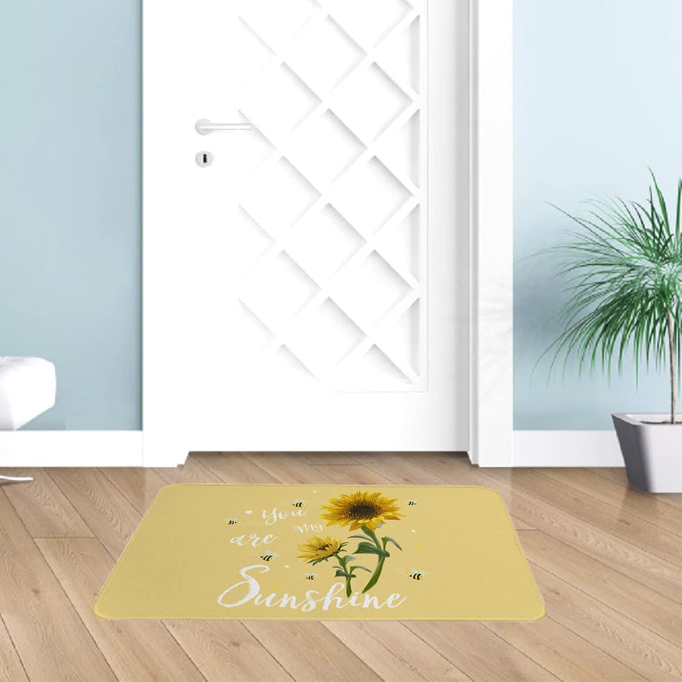 Non-Slip Sunflower Doormat 17.7x29.5 Inch - Durable Indoor/Outdoor Entrance Rug with Floral Bee Design, Absorbent Floor Mat for High Traffic Areas - Perfect for Entryway, Front Door, Porch & Mudroom Decor - 'You Are My Sunshine' Yellow Countryside Style