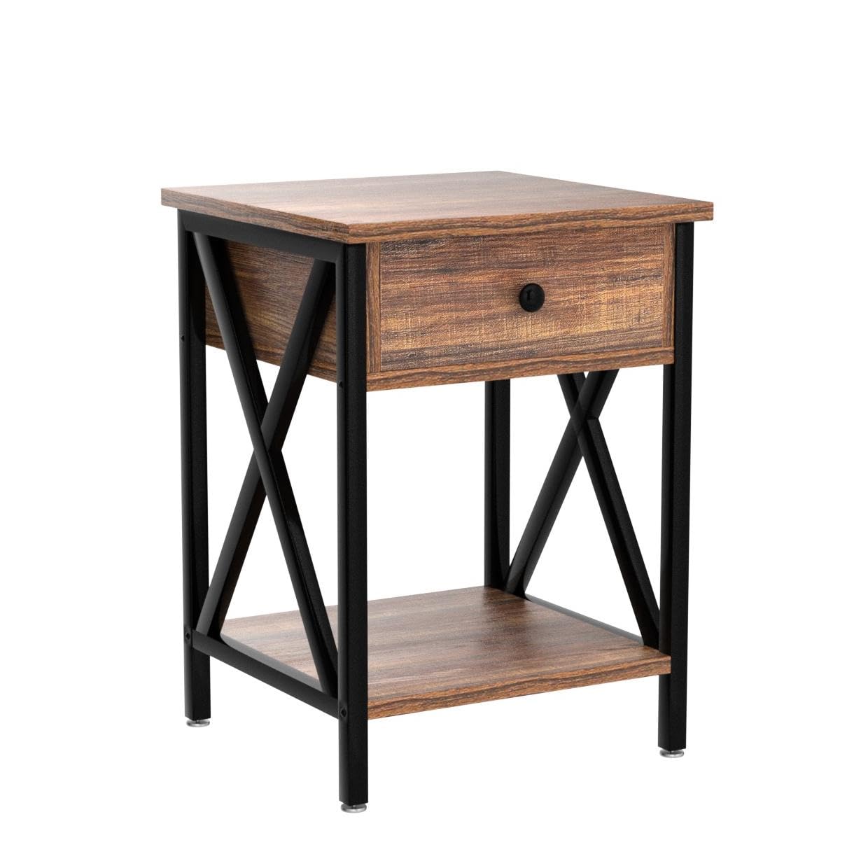 VECELO Modern Nightstand Set of 2 with Drawer & Storage Shelf - Brown End Tables for Bedroom, Living Room, Office & Lounge - Perfect for Small Spaces & Apartment Decor