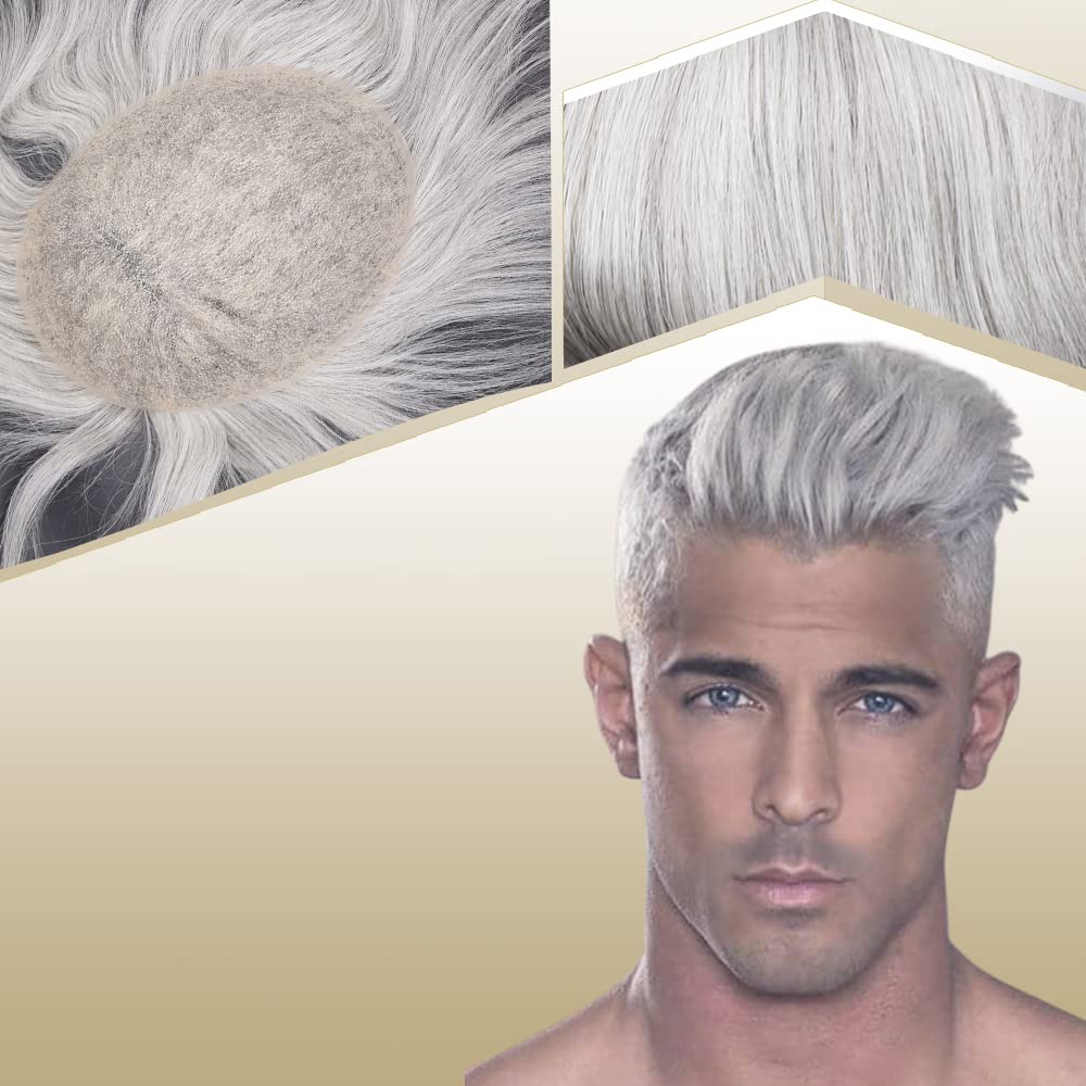 Premium European Human Hair Toupee for Men - Soft Full Swiss Lace Hair Replacement System - 10
