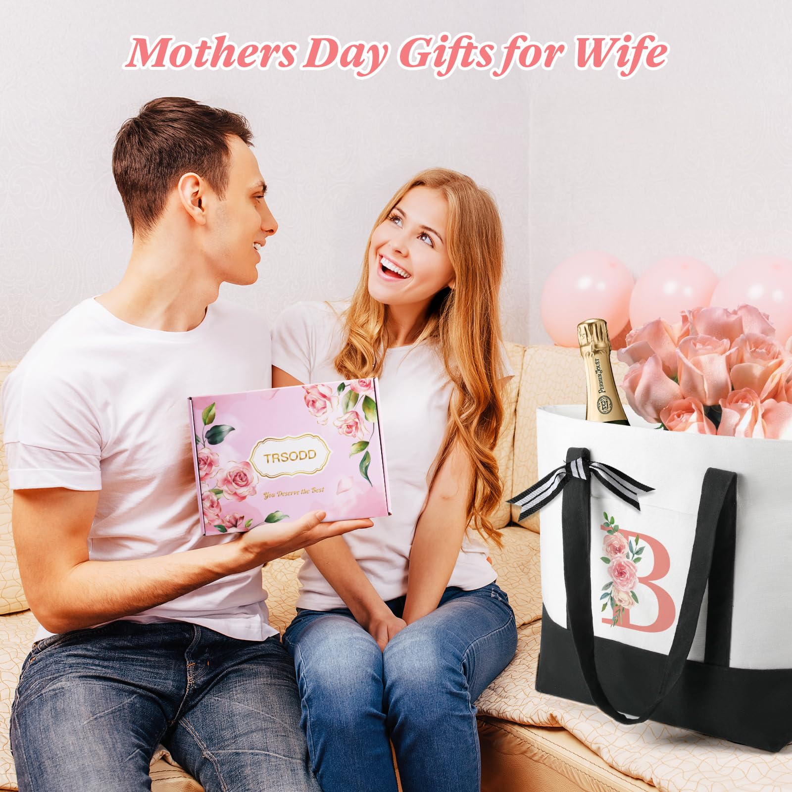 TRSODD Large Tote Bag and Makeup Bag Set - Perfect Mother's Day Gift, Birthday Present for Women, Friendship Gift Idea - Great for Work, Travel & Daily Use