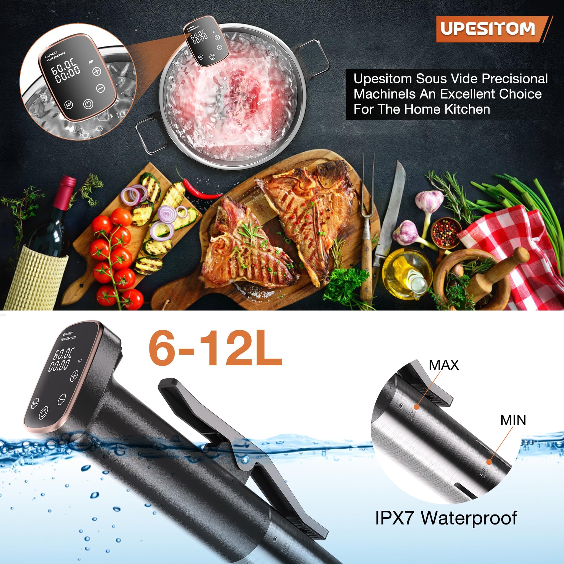 1100W Sous Vide Precision Cooker with Digital Timer - Ultra-Quiet Immersion Circulator, Accurate Temperature Control, IPX7 Waterproof & Touch Screen - Perfect for Home Chefs, Restaurant Cooking, and Meal Prep