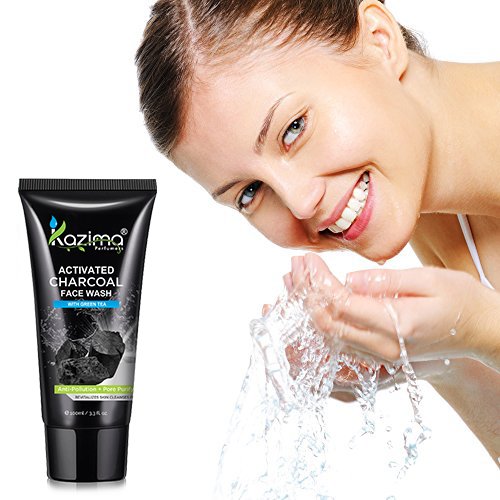 KAZIMA Activated Charcoal Face Wash with Green Tea - Anti Pollution, Anti Aging & Acne Treatment for Clear Skin (Pack of 3 x 100ml) | Deep Cleansing, Pore Minimizer & Skin Detox | Perfect for Daily Skincare Routine & Post-Workout Refresh