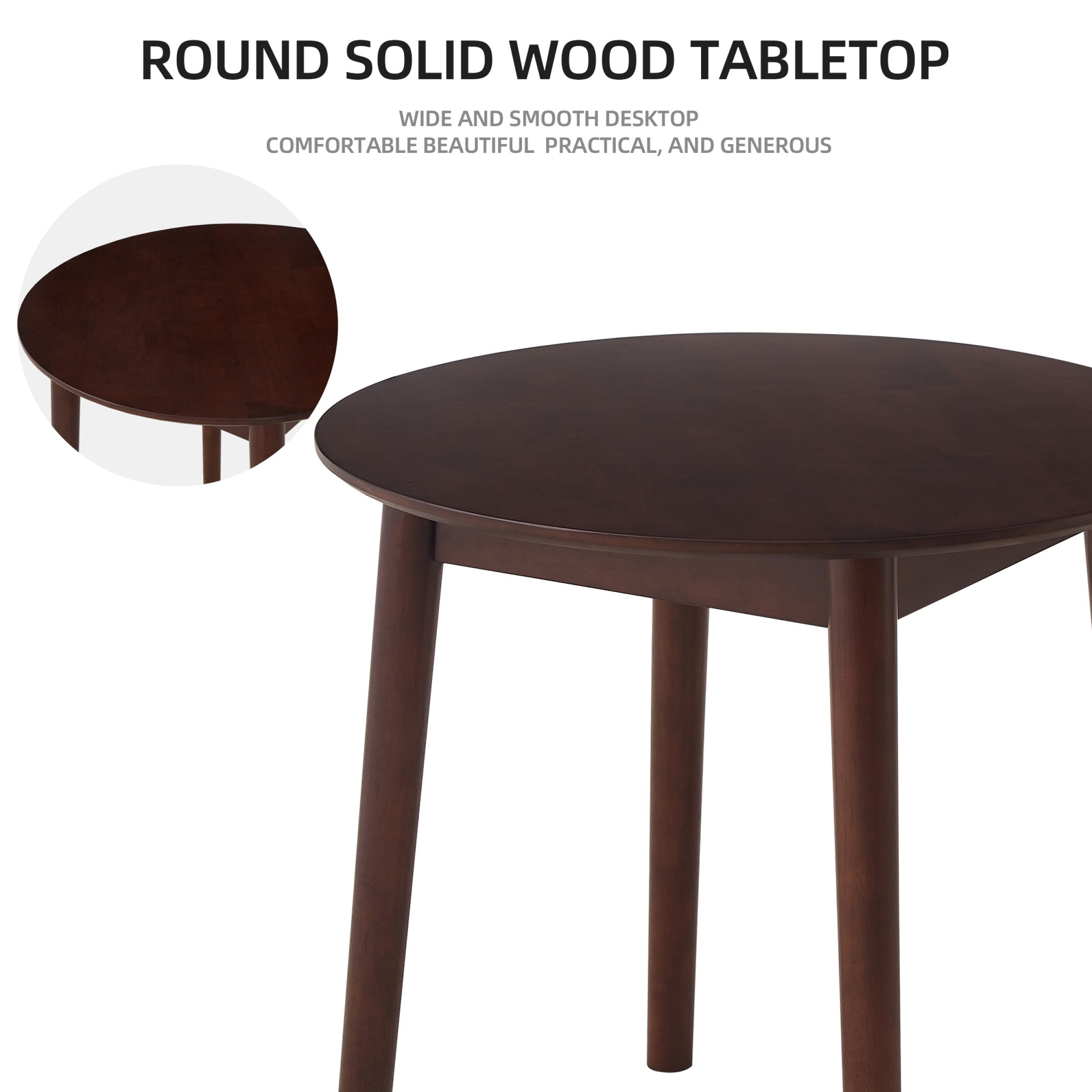 42.01 Inch Round Kitchen Dining Table for 4 - MDF Top with Wood Veneer & Rubberwood Legs - Perfect for Small Spaces, Breakfast Nook, and Cozy Family Meals