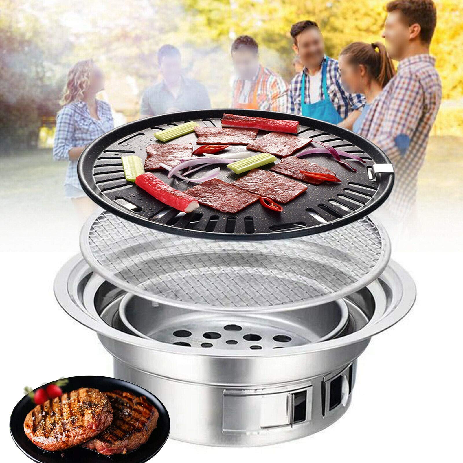 Portable Stainless Steel BBQ Grill - Outdoor Camping for 1-5 People