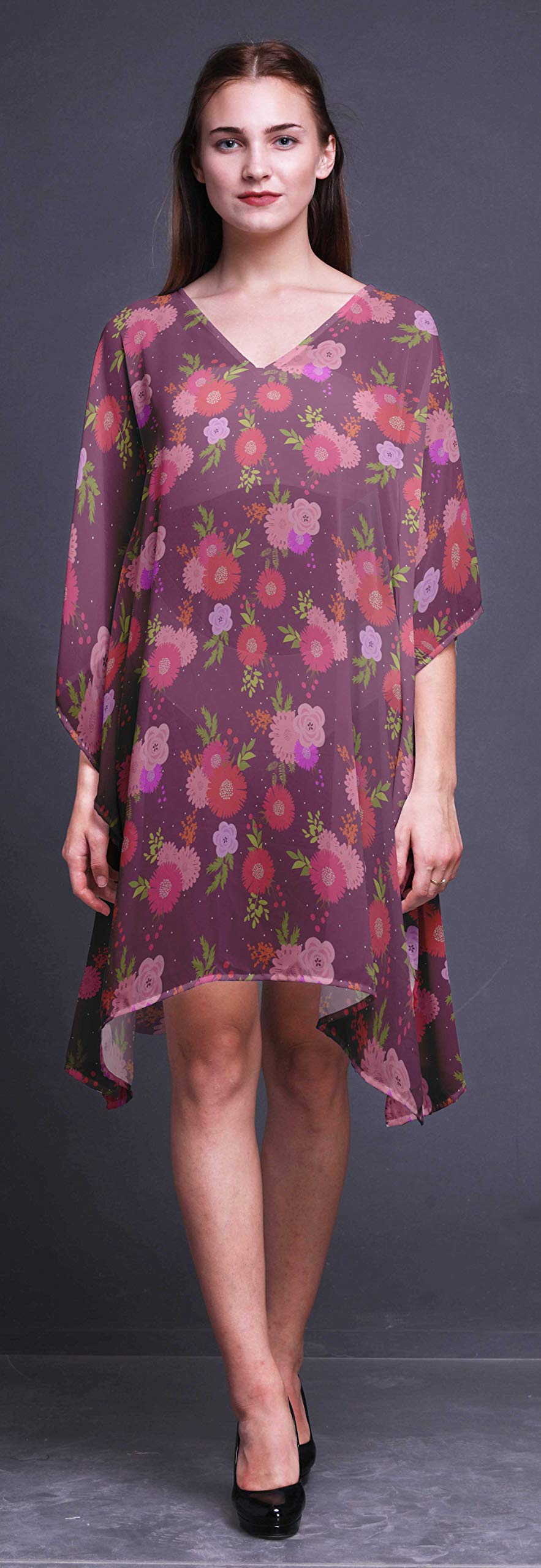 Bimba Women's Short Caftan Midi Dress - Beach Cover Up, Swimwear Cover Up, Summer Boho Kaftan Dress for Pool, Vacation & Resort Wear
