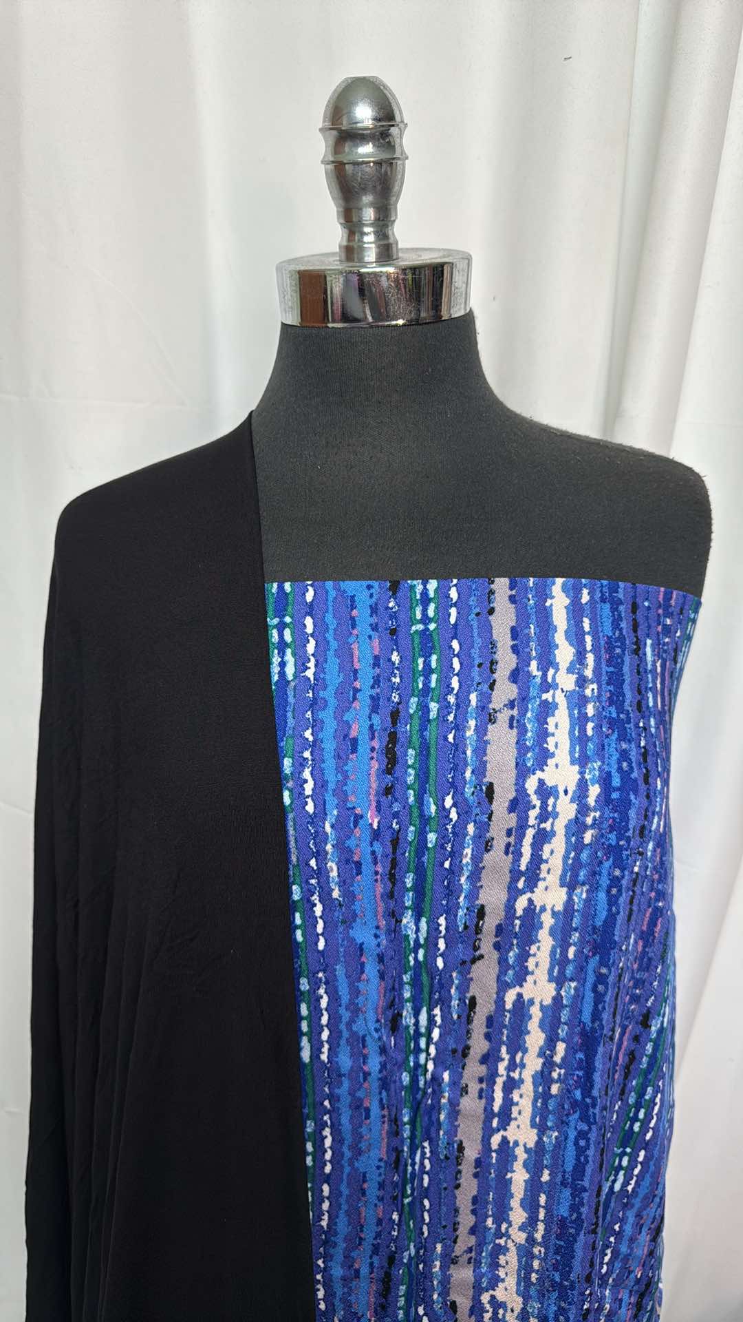 Premium 2-Yard Black Modal Spandex & 2-Yard Blue Vertical Stripe Rayon Woven Fabric Bundle (A27204) - Perfect for DIY Fashion, Dresses, and Home Decor Projects