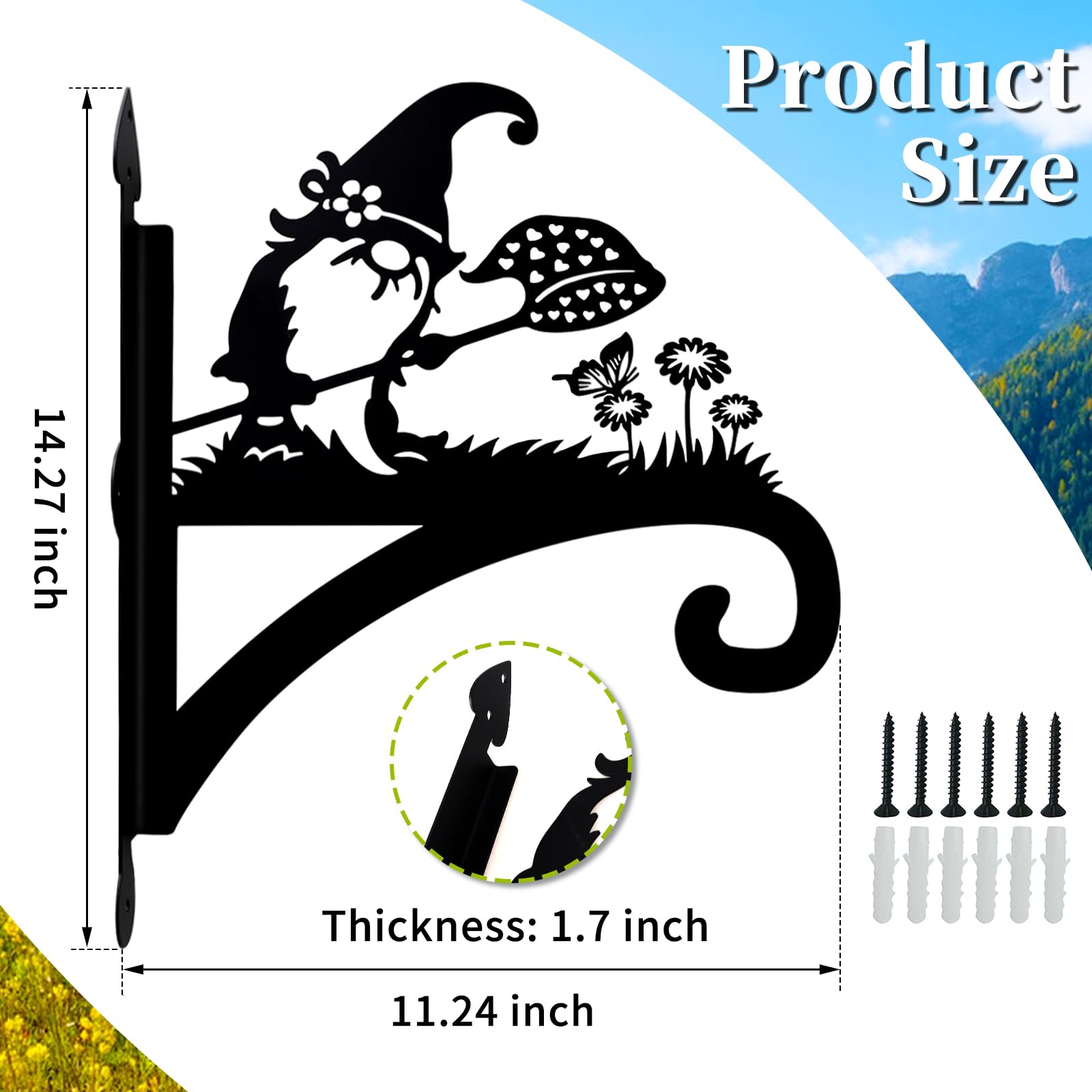 Heavy Duty Iron Gnome Silhouette Plant Hangers - 11 Inch Decorative Outdoor Hanging Brackets for Flower Pots, Bird Feeders, Lanterns & Wind Chimes - Perfect for Garden, Patio, and Porch Decor