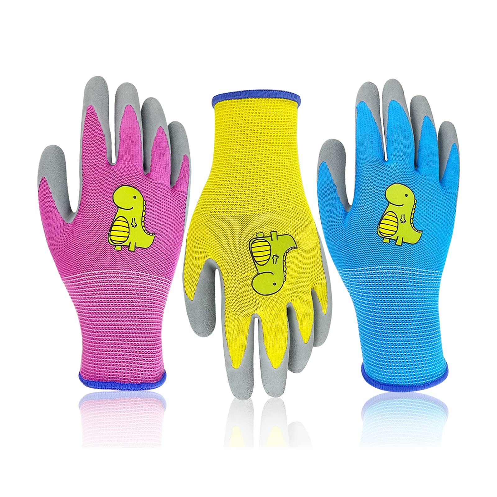 **GZHOK 3 Pairs Breathable & Durable Kids Gardening Gloves for Ages 3-13, Non-Slip Rubber Coated Toddler Gloves - Perfect for Outdoor Planting, Yard Work & Playtime**
