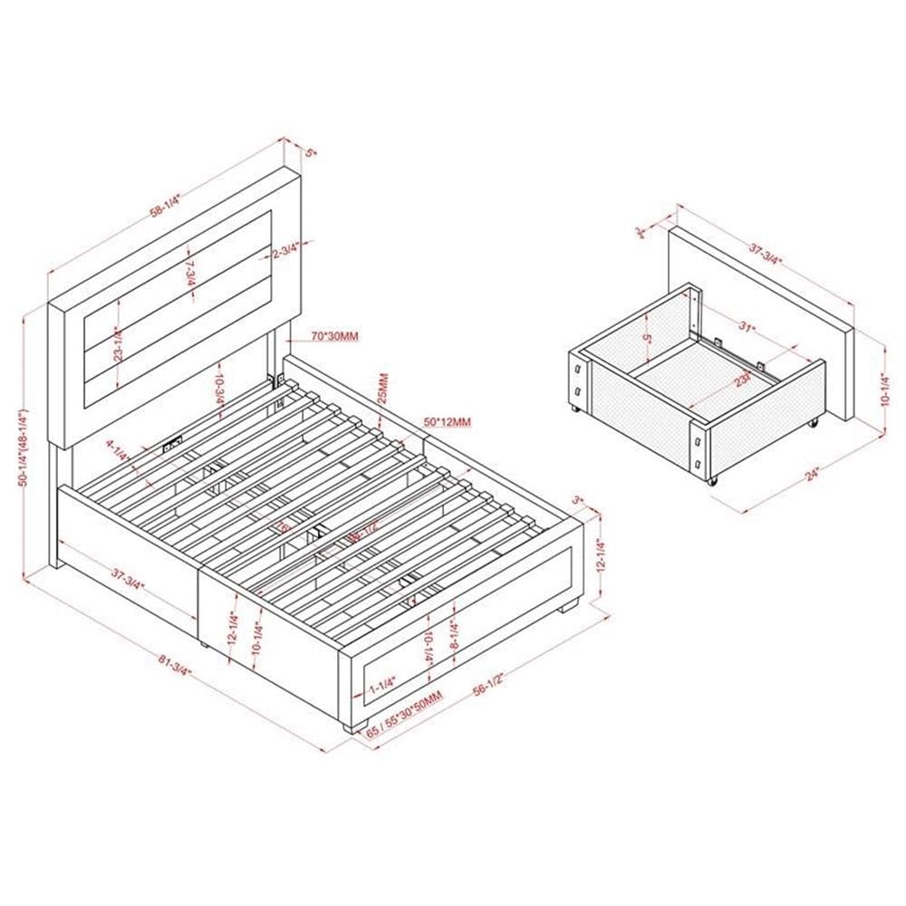 Furniture of America Tink Platform Fabric Full Bed with Storage Drawers in Gray - Modern Bedroom Furniture for Small Spaces & Guest Rooms