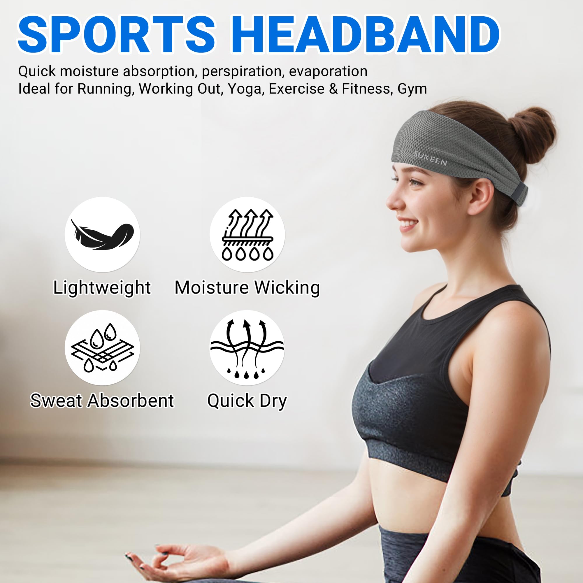 Sukeen Women's Workout Headbands - Moisture Wicking, Non-Slip, Cooling Sweatbands for Running, Yoga, Gym & Sports | Perfect for Active Lifestyles & Sweat Protection
