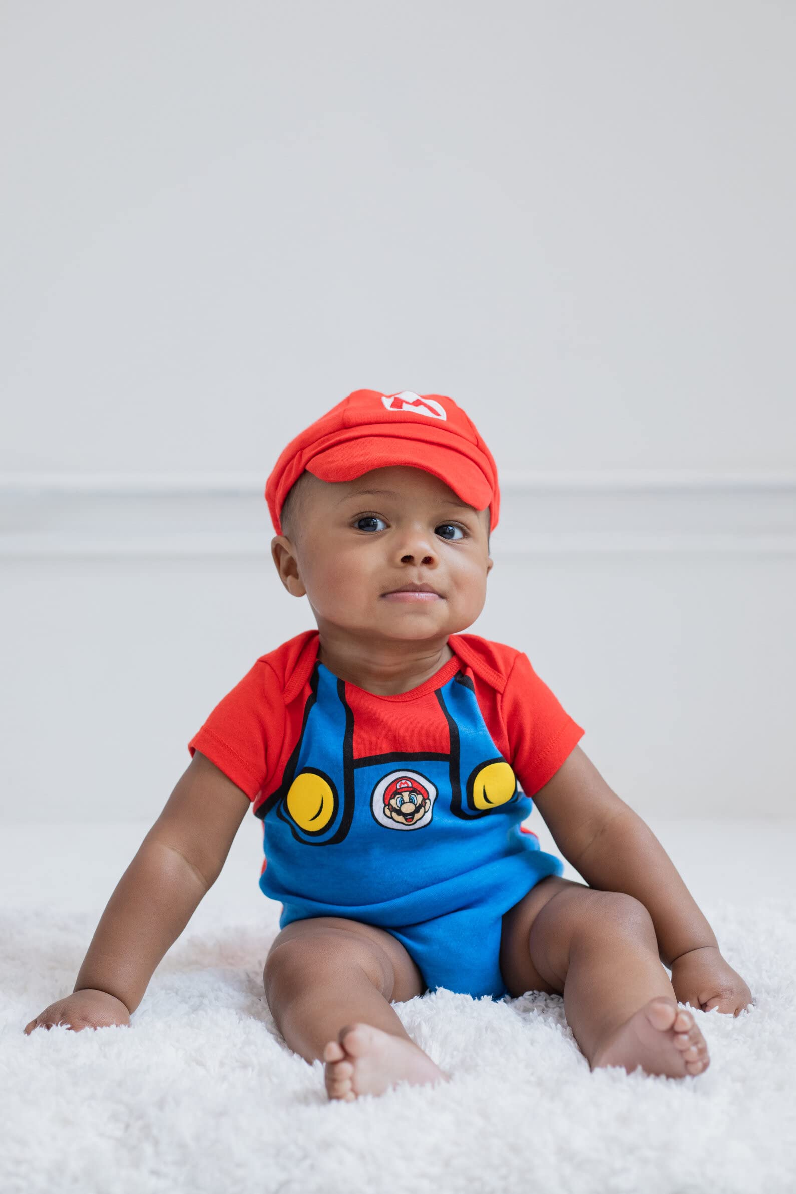 Super Mario & Luigi Baby Costume Set - Short Sleeve Bodysuit with Hat for Infants to Toddlers | Nintendo Character Outfit for Halloween, Cosplay & Birthday Parties