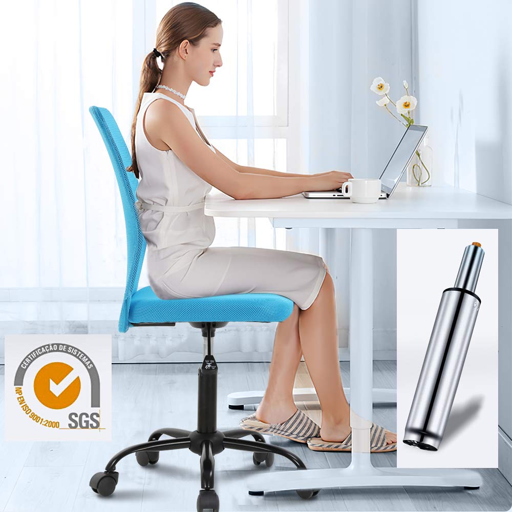 Ergonomic Home Office Chair - Adjustable Height Mid Back Mesh Computer Desk Chair for Students & Professionals, No Armrest Modern Task Swivel Rolling Chair - Blue - Perfect for Small Offices & Study Rooms