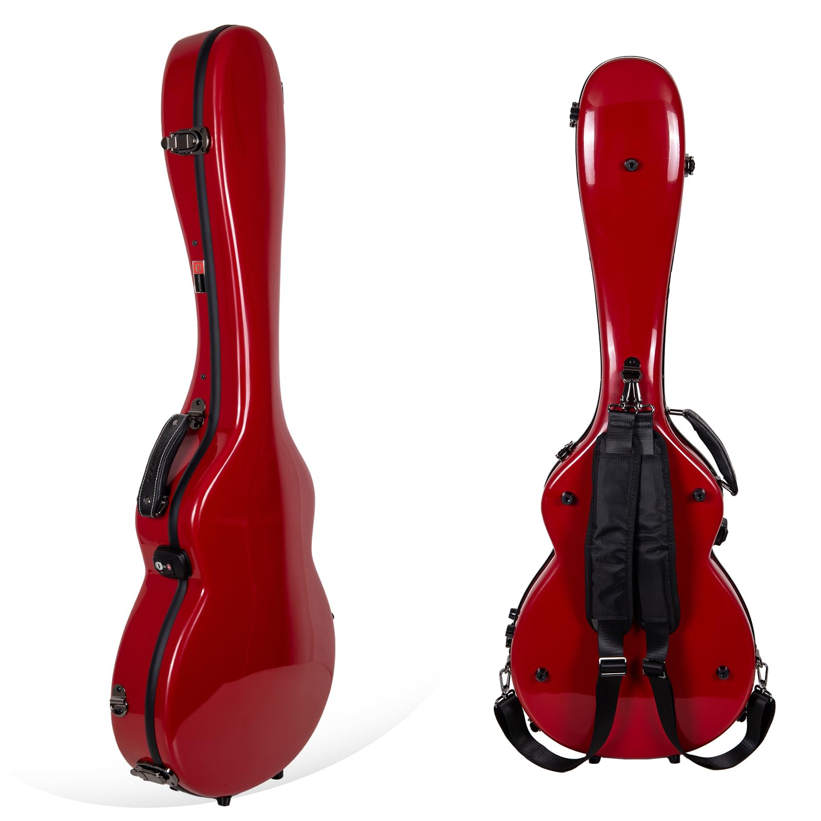Crossrock Fiberglass Hardshell Guitar Case for Les Paul - Red Backpack Style | Perfect for Travel, Gigging & Secure Storage