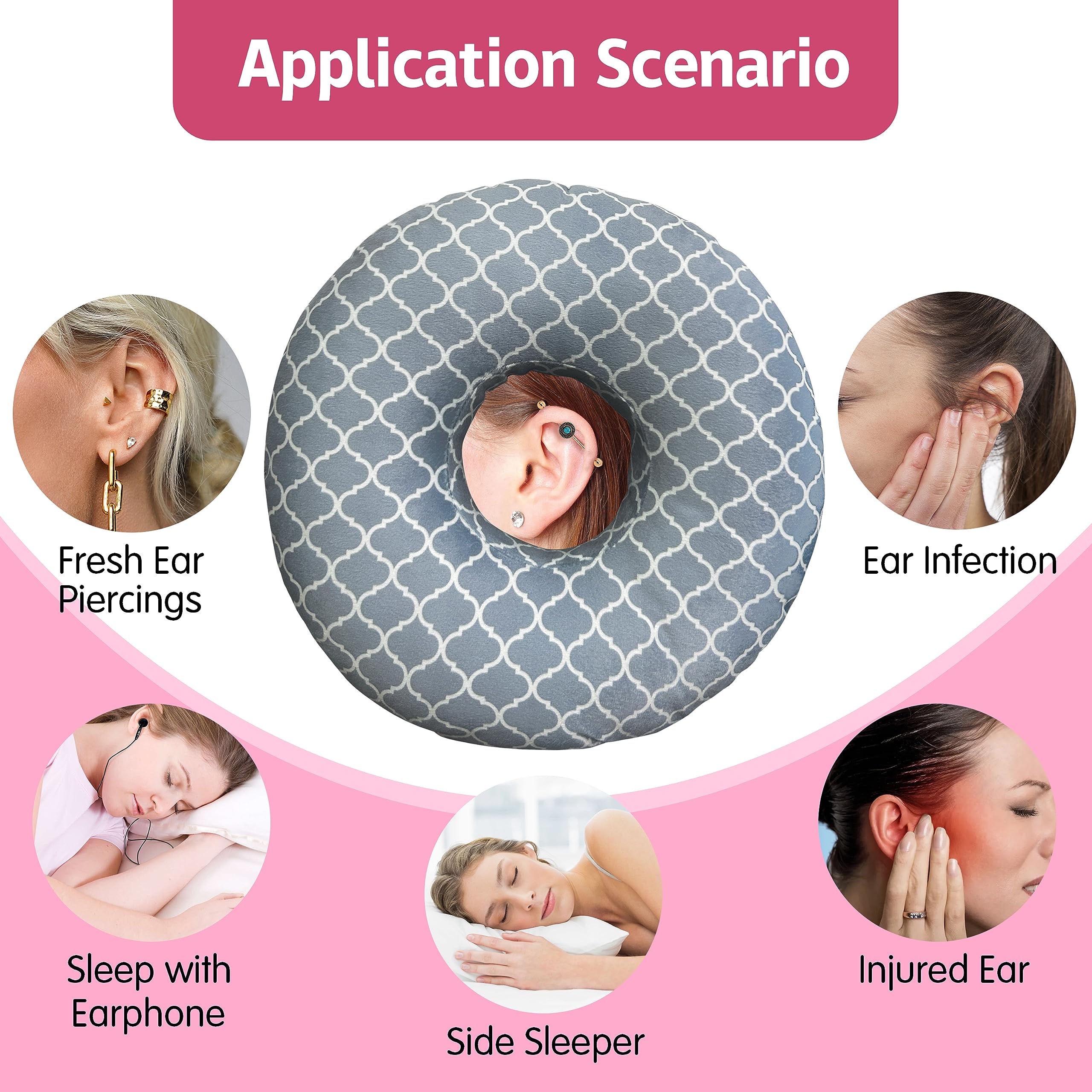 **Ear Piercing Pillow for Side Sleepers – Donut Pillow with Hole for Ear Pain Relief & Pressure Sores – Comfortable Sleeping Pillow for Adults – Perfect for Post-Ear Surgery, Tinnitus & Side Sleepers**