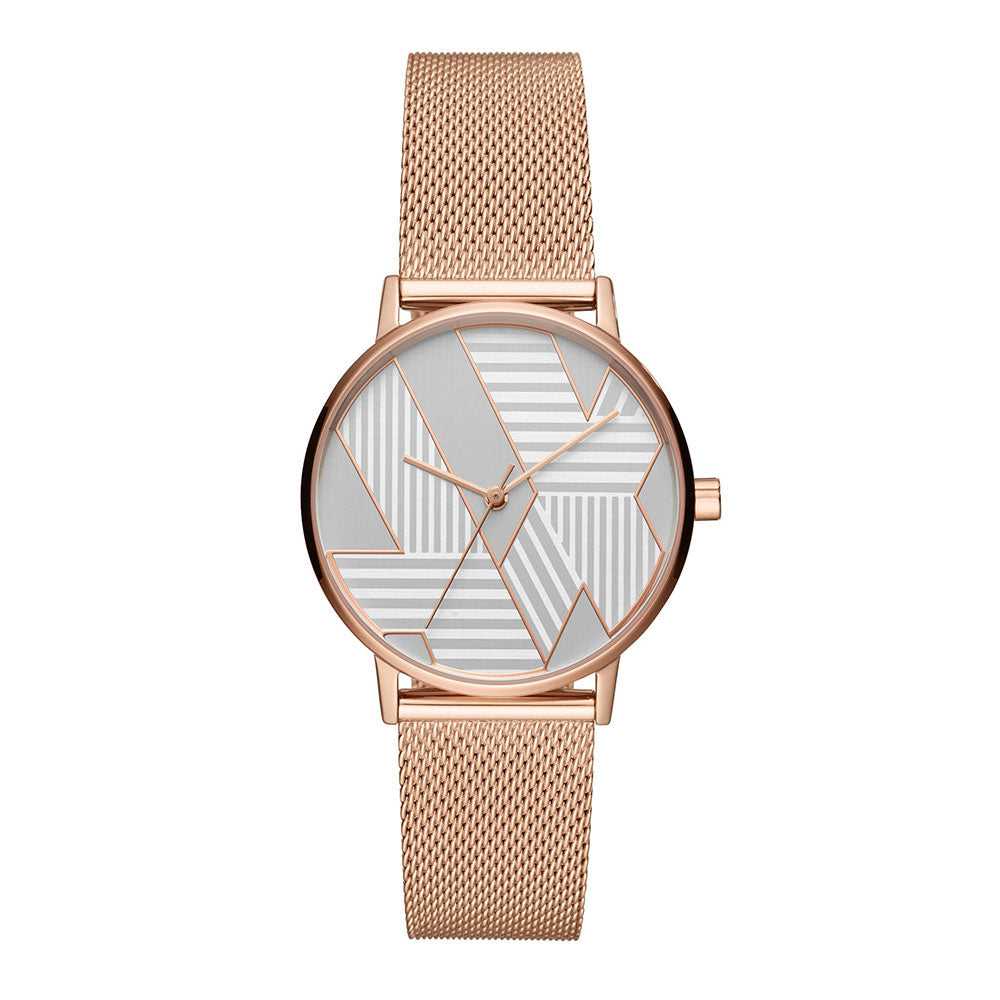 ARMANI EXCHANGE AX5550 Rose Gold Stainless Steel Mesh Strap Women's Watch - Elegant Quartz Analog Timepiece for Casual & Formal Wear