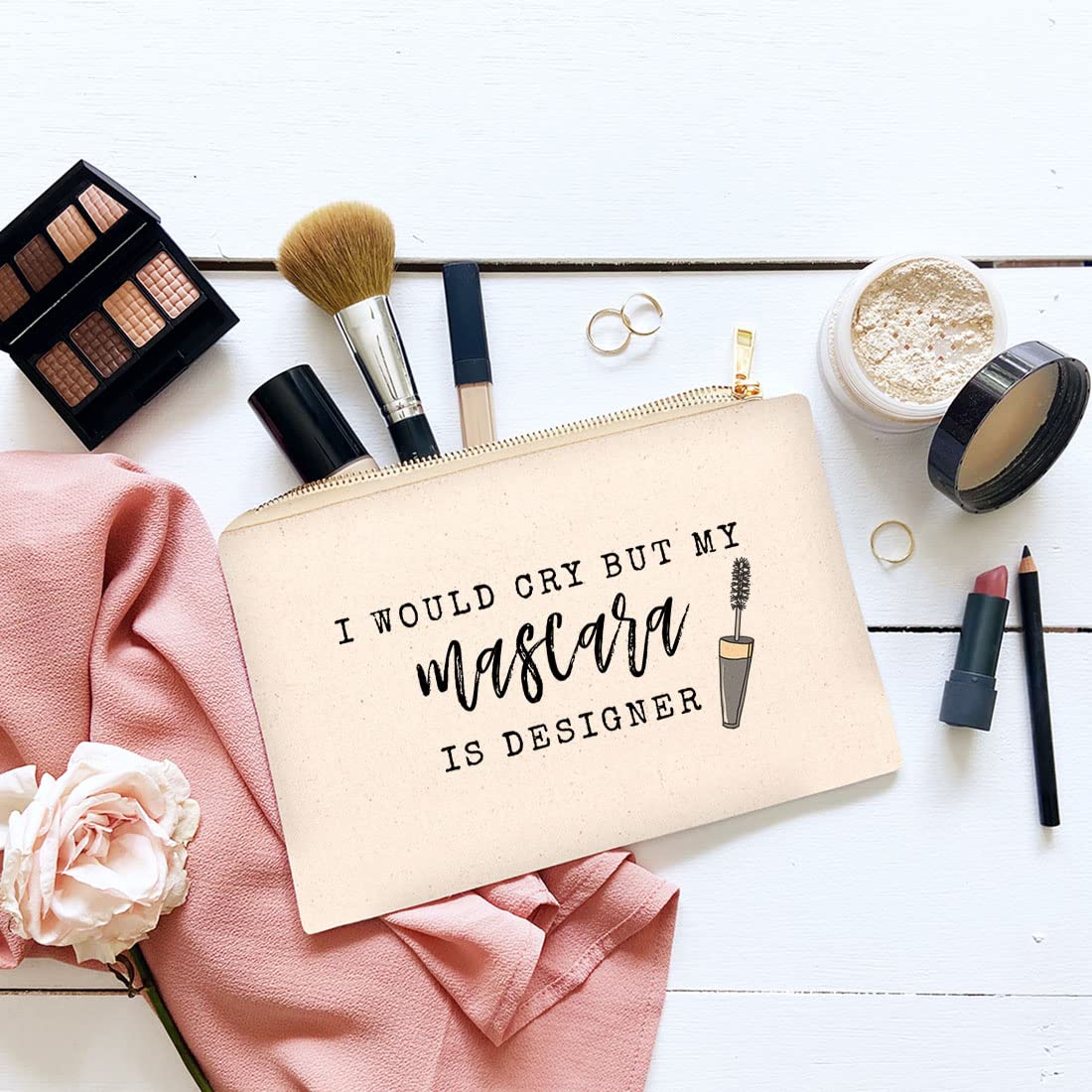Funny Makeup Bag - Designer Mascara Quote Cosmetic Pouch with Zipper, 6.5x9 Inch Canvas Travel Toiletry Bag for Women | Perfect Birthday Gift, Purse Organizer & Cute Pencil Case for School, Work & Vacation