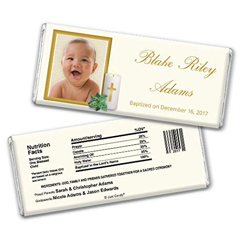 Personalized Baptism Chocolate Favors - 36 Pack Custom Candy Bars with Cross & Photo Design - Perfect for Christening Gifts, Baby Showers & Religious Celebrations