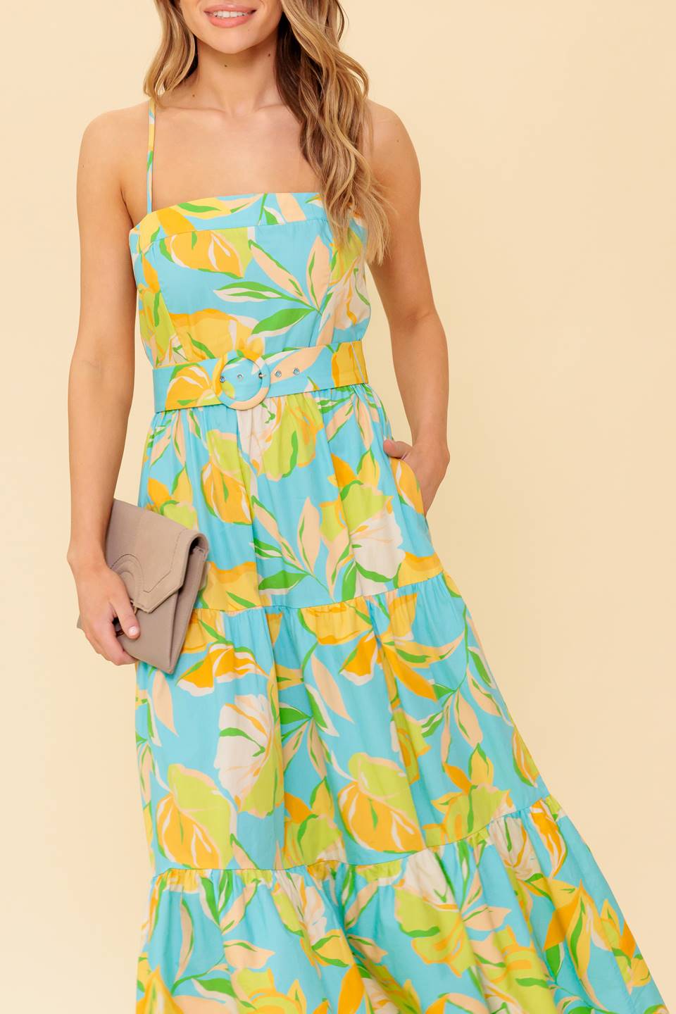 Elegant Blue & Yellow Midi Dress for Women - Perfect for Casual Outings, Brunch Dates & Summer Events | A PERFECT DAY Collection