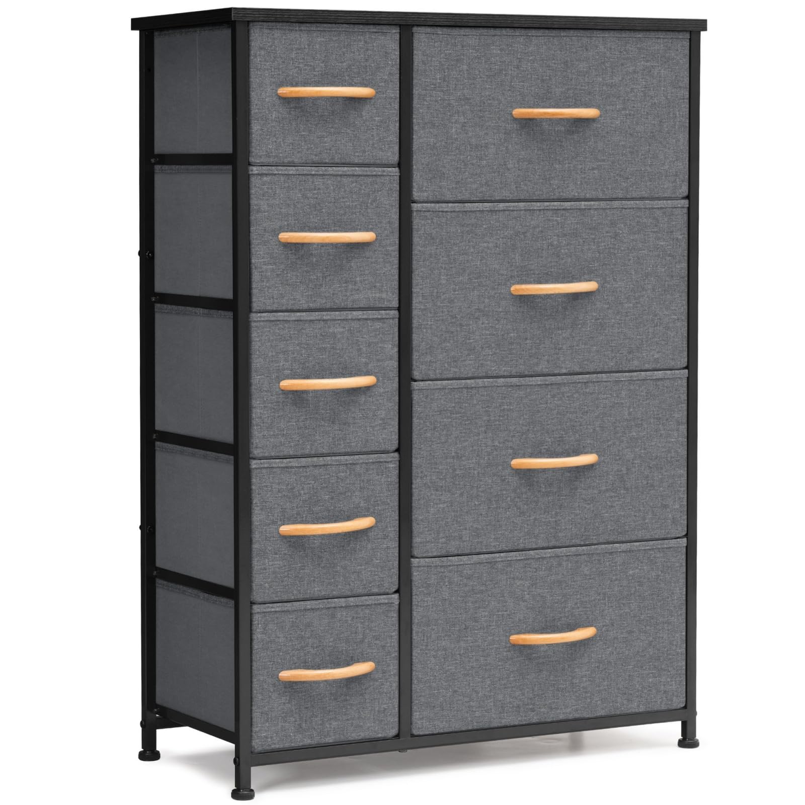 Crestlive 9-Drawer Tall Dresser for Bedroom - Vertical Storage Tower with Sturdy Steel Frame & Fabric Bins | Wood Handles Closet Organizer | Perfect for Hallway, Entryway & Small Spaces (Gray) - Space-Saving Bedroom Furniture & Home Organization Solution