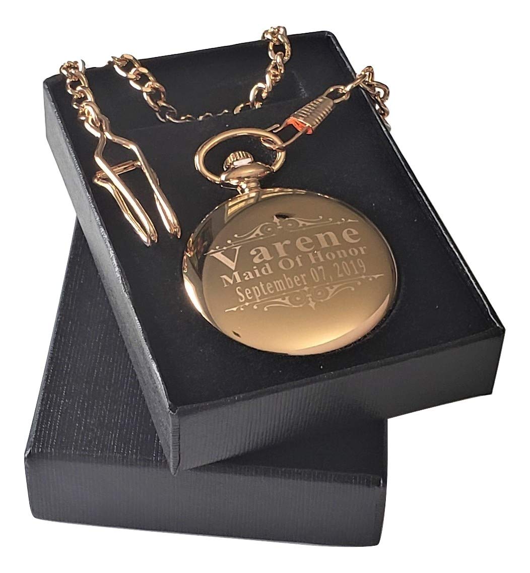 6 Custom Engraved Pocket Watches for Wedding - Personalized Groomsmen Gifts with Chain & Gift Box - Free Engraving - Perfect for Weddings, Anniversaries & Special Occasions