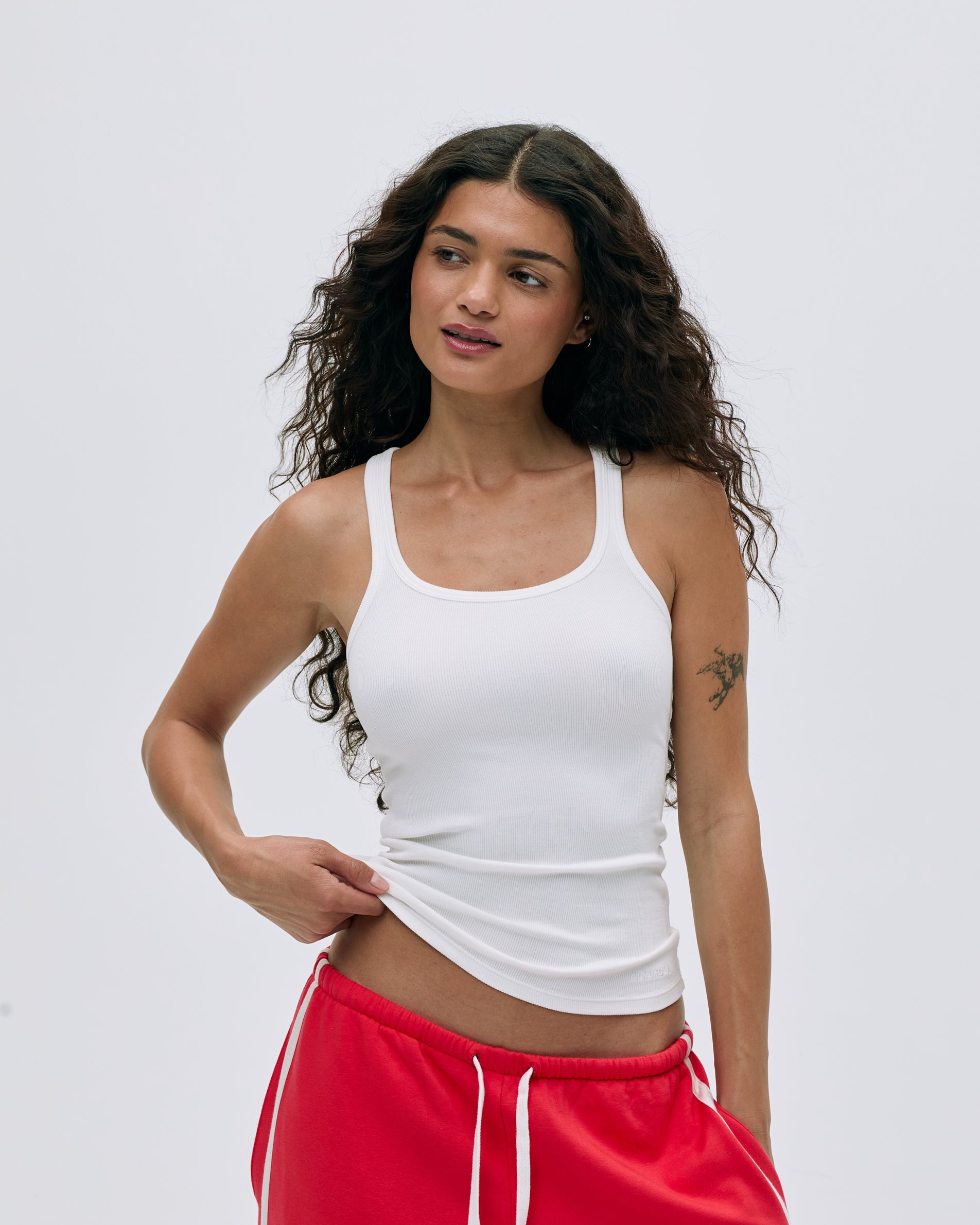 Rib Racer Seam Detail Vest for Women - White Fashion Vest for Casual Wear, Layering & Street Style Outfits