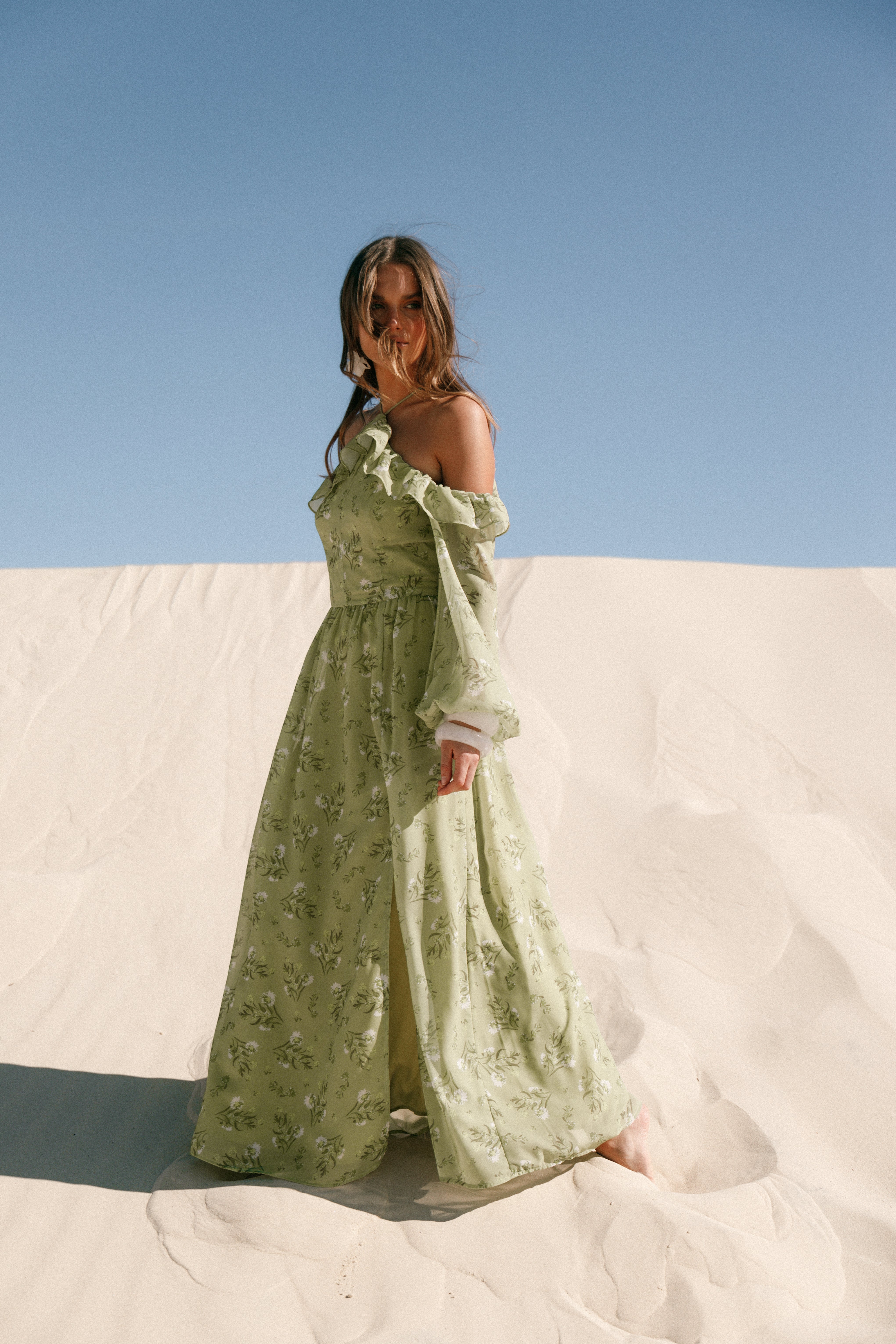 Alina Maxi Dress - Flowy Boho Long Dress with Pockets | Sage Green Floral Print | Perfect for Beach Vacation, Summer Outfits & Boho Fashion