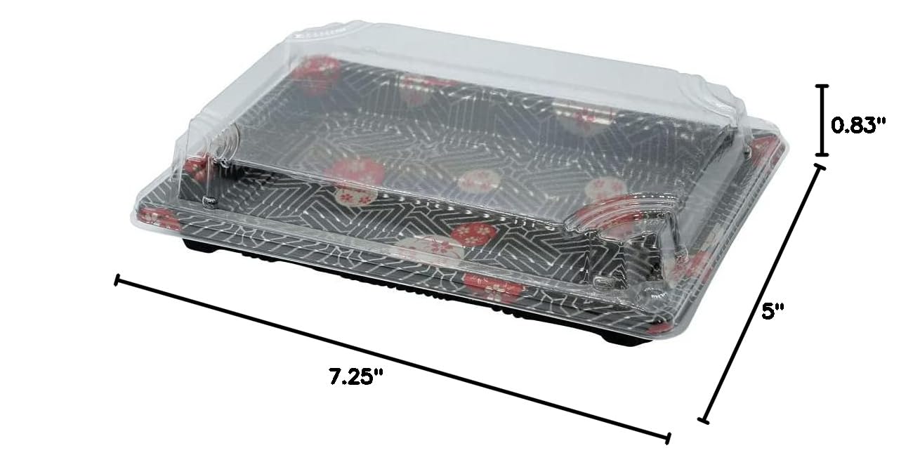 EcoQuality 7.25 x 5 Inch Black Sushi Trays with Lids - Disposable Sushi Takeout Containers, Bento Boxes for Japanese Food, Plastic To-Go Boxes for Restaurants, Catering, Parties & Meal Prep (Pack of 550) - Perfect for Sushi Delivery, Picnics, Office Lunches & Food Presentation