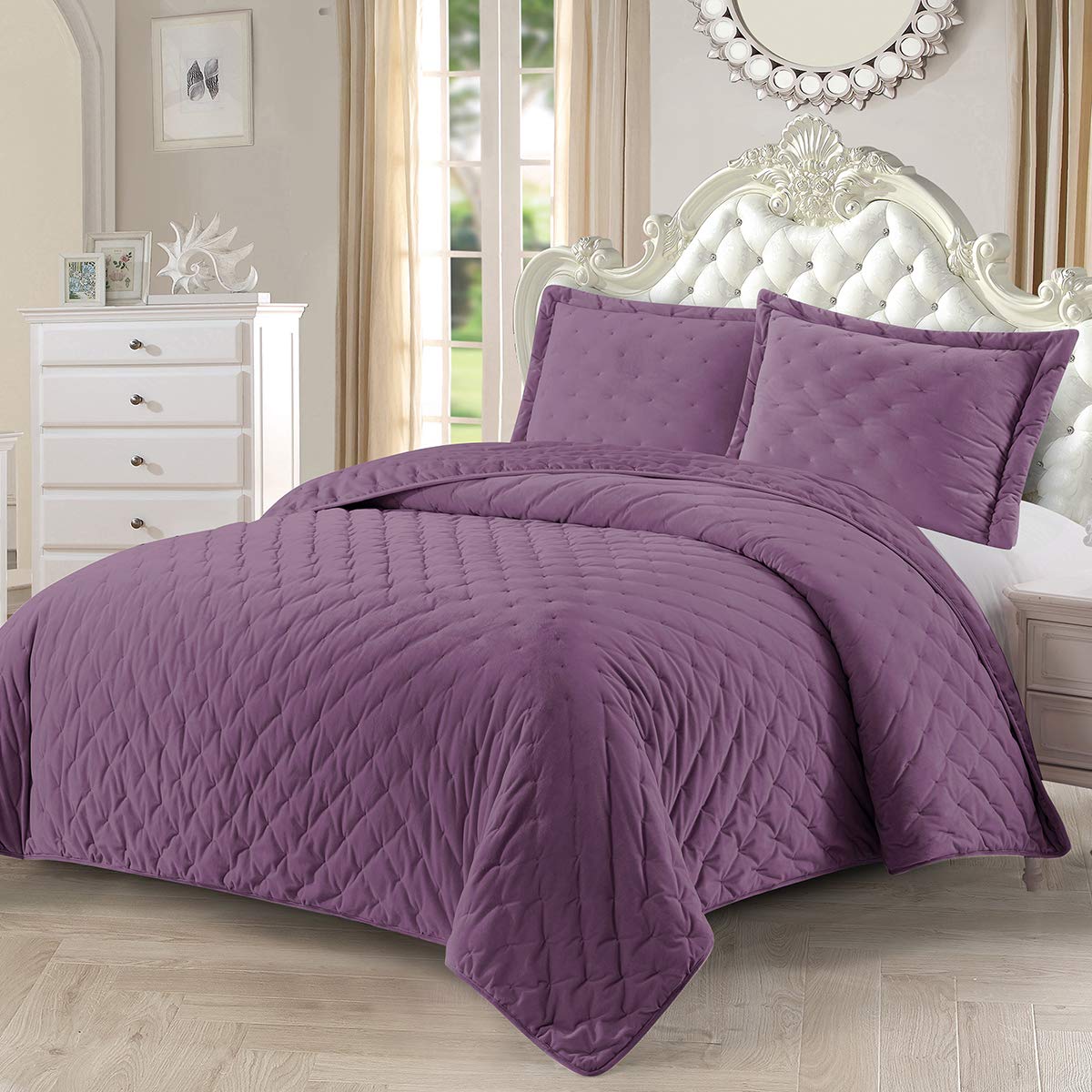 Royal Velvet Purple Quilt Set - Full/Queen 3pc for All Seasons, Cozy Bedroom Decor