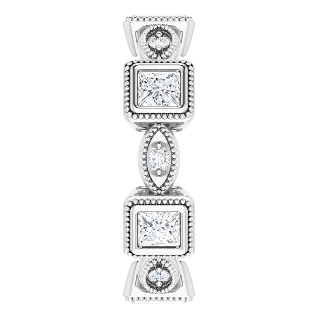 2.00 Carat Princess & Round Diamond Eternity Wedding Band with Milgrain Detailing - Perfect for Anniversaries, Engagements and Special Occasions