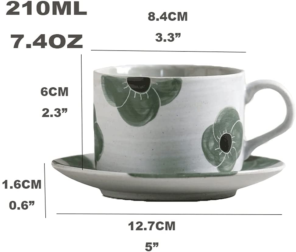 Hand-Carved Ceramic Coffee Mug and Saucer Set - 210ML Reusable Cup for Coffee, Tea, Milk & Juice - Perfect for Home, Office & Gifts (Color: E)