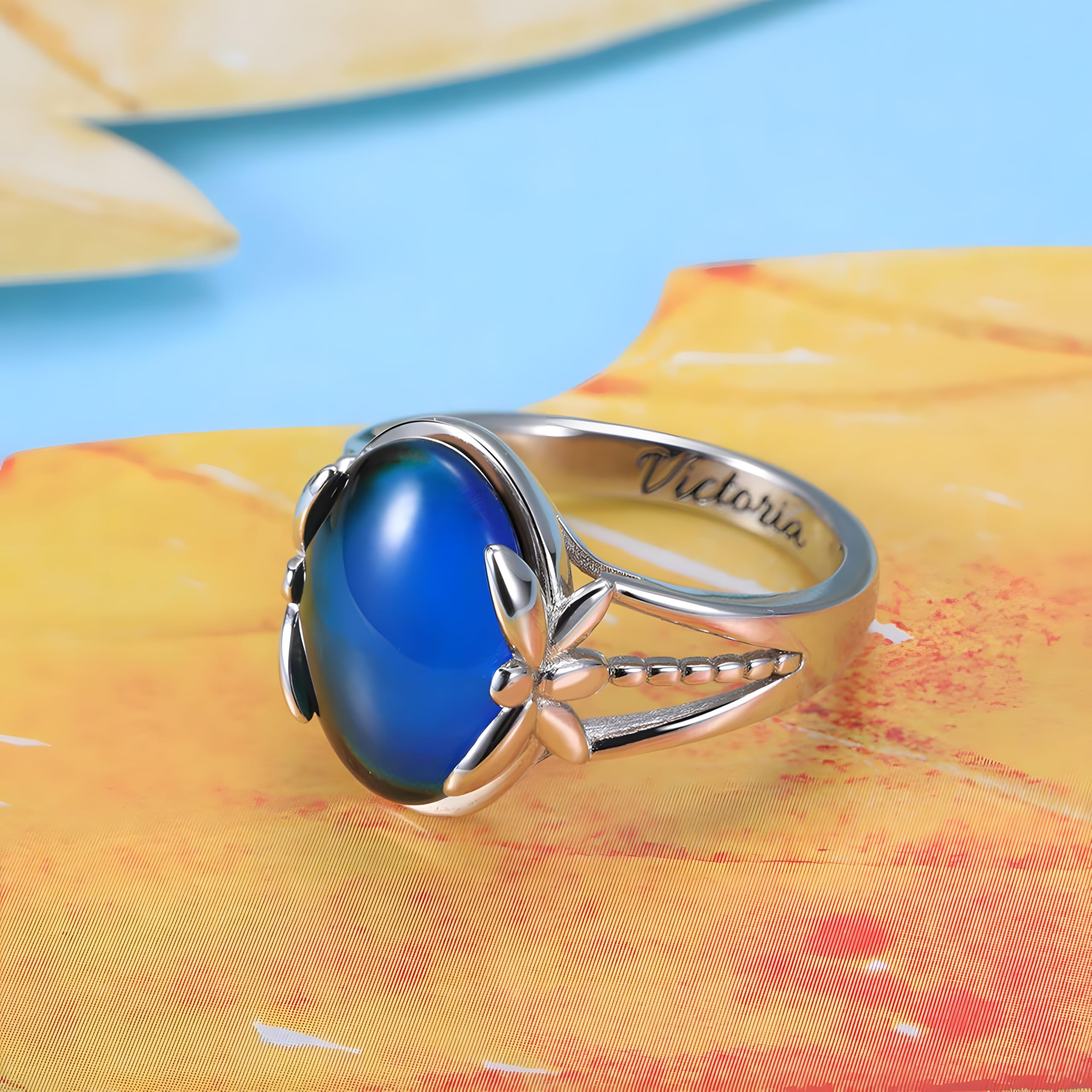 Color Changing Mood Ring in Sterling Silver with Dragonfly Design - Personalized Engraved Gift for Women - Perfect for Birthdays, Anniversaries & Spiritual Healing