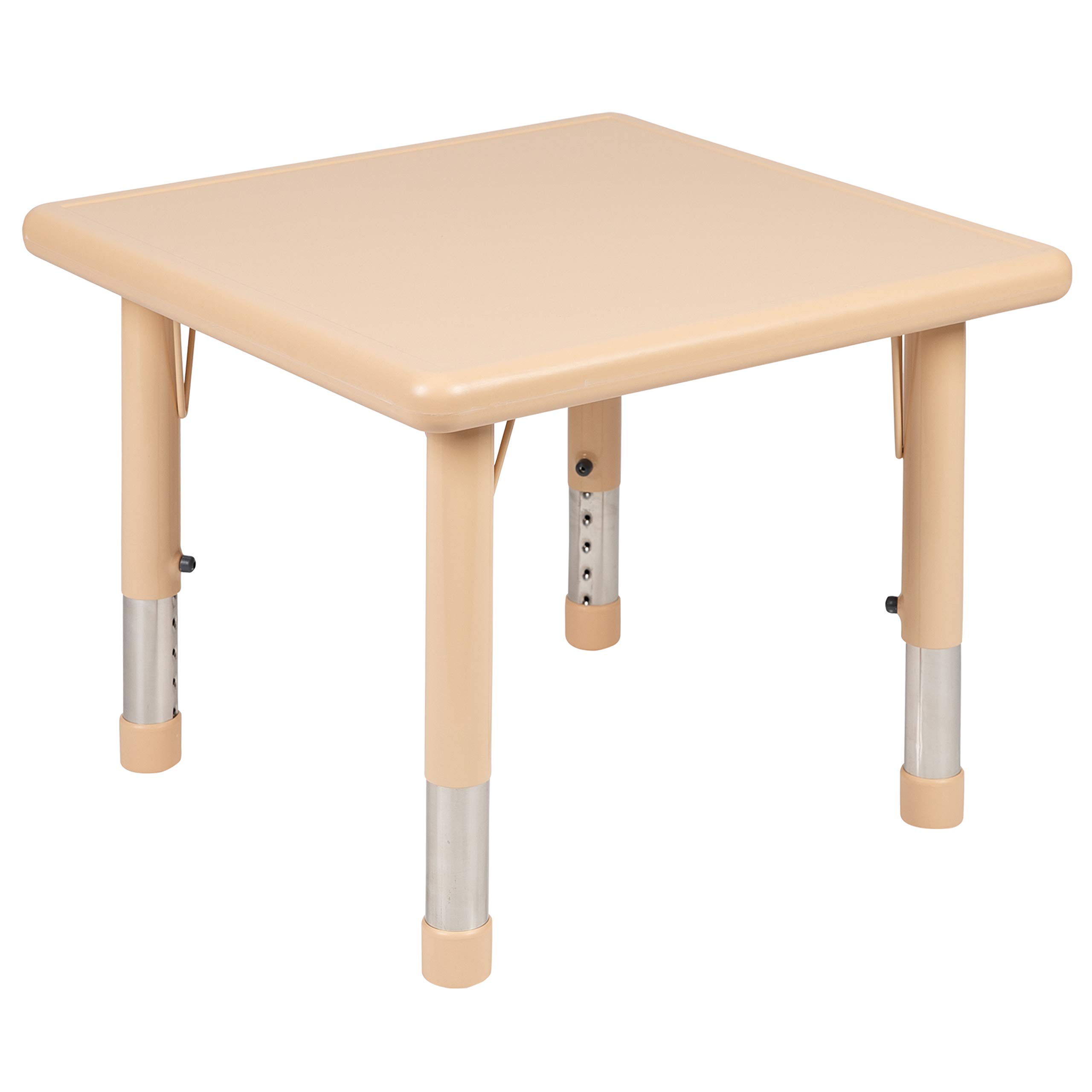 EMMA + OLIVER 24 Inch Square Adjustable Height Kids Activity Table - Natural Plastic Children's School & Learning Table for 4 | Perfect for Classroom, Homeschool, Playroom & Daycare Activities