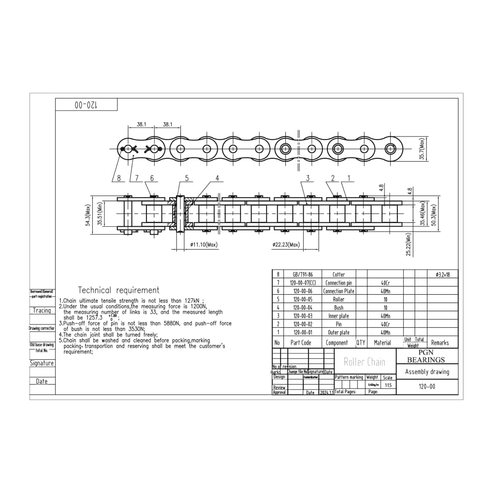 PGN #120 Roller Chain - 10 Feet Carbon Steel Chain with 2 Free Connecting Links (79 Links) - Heavy-Duty Industrial & Agricultural Machinery Replacement Part for Conveyors, Sprockets, and Power Transmission Systems