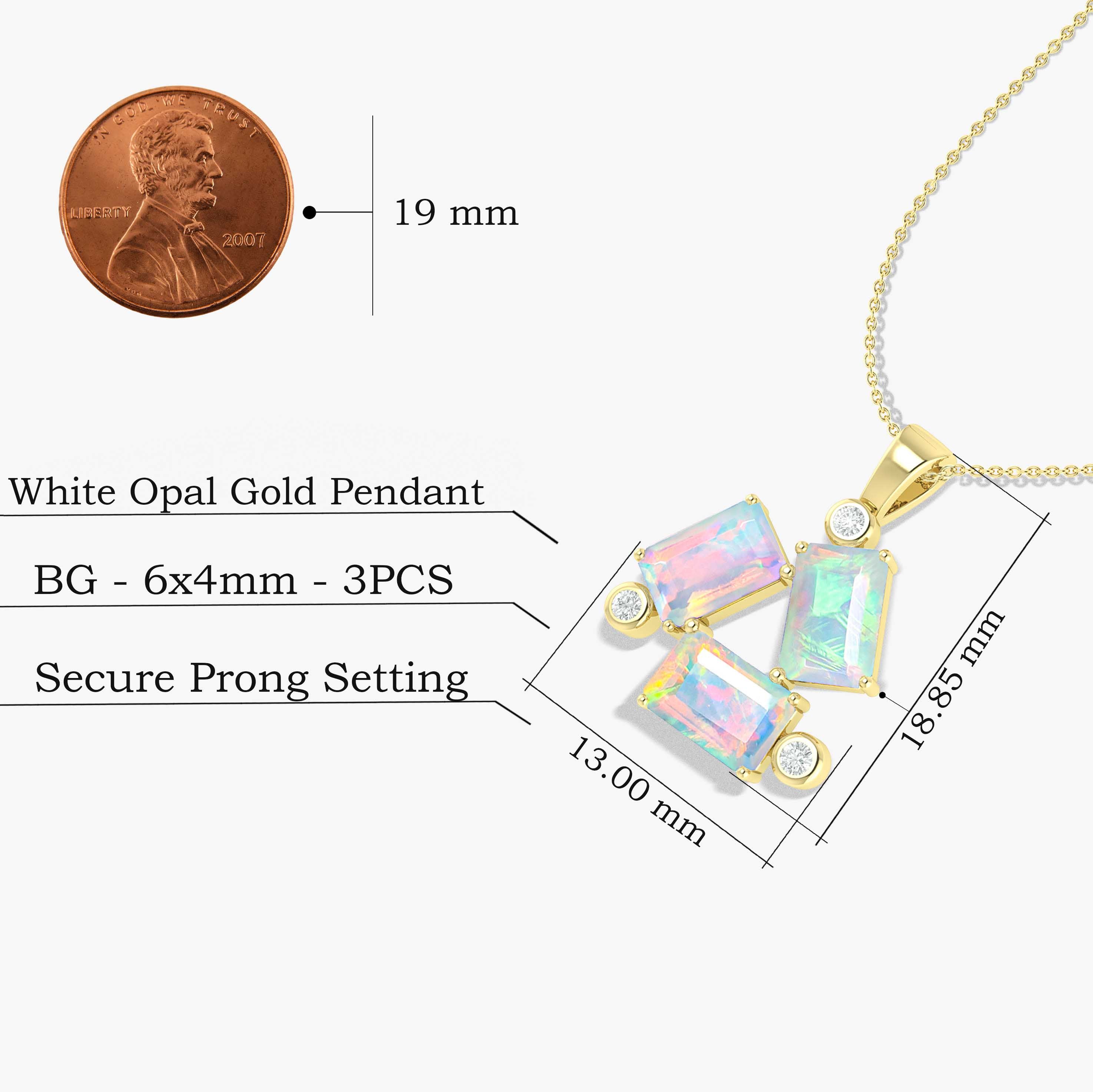 White Opal Baguette Gemstone Charm Pendant Necklace - Elegant Jewelry for Women, Gift for Her, Perfect for Weddings & Special Occasions