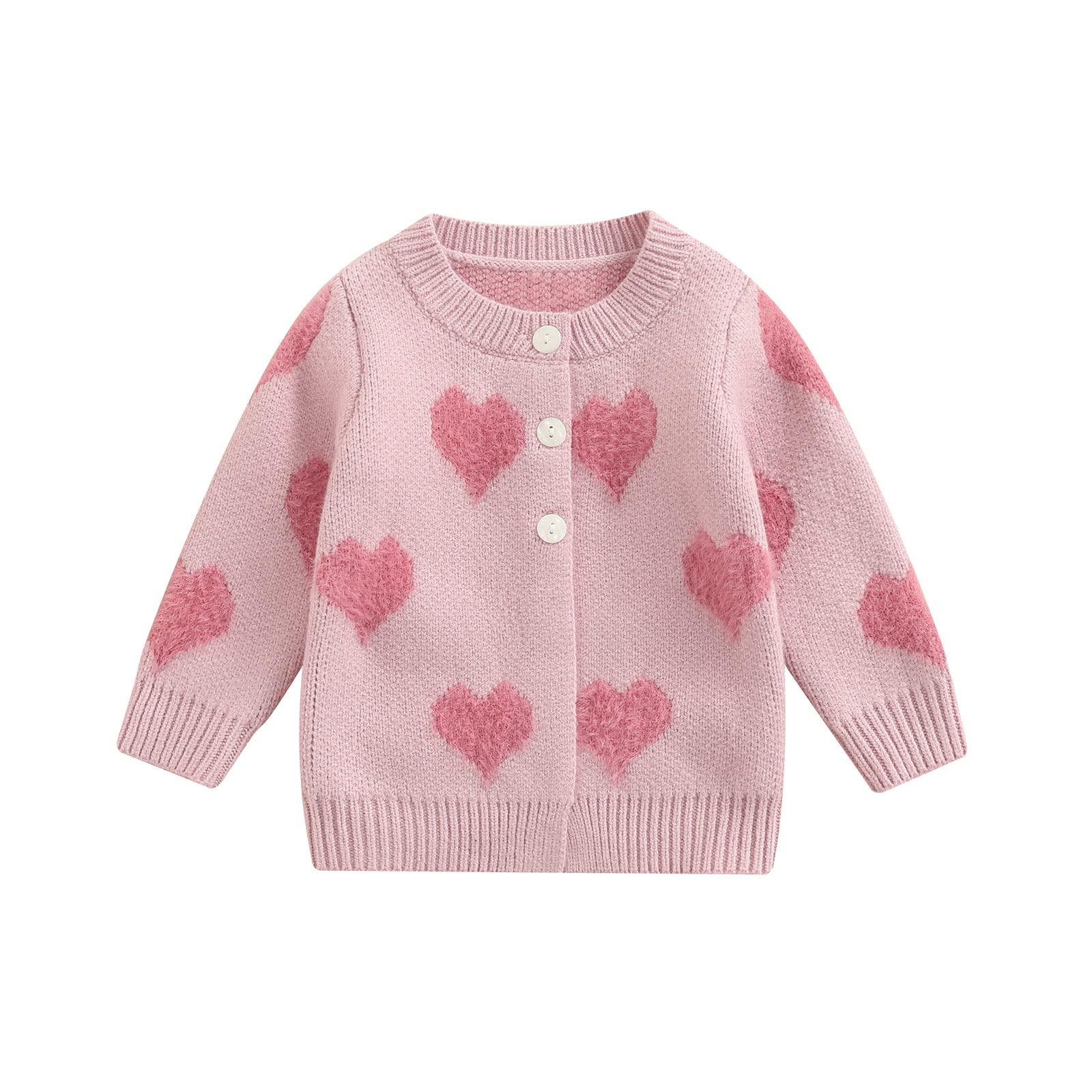Baby Girls' Heart Button Knit Cardigan - Newborn Infant Fall & Winter Sweater Jacket - Valentine's Day Outfit for Photo Shoots & Special Occasions