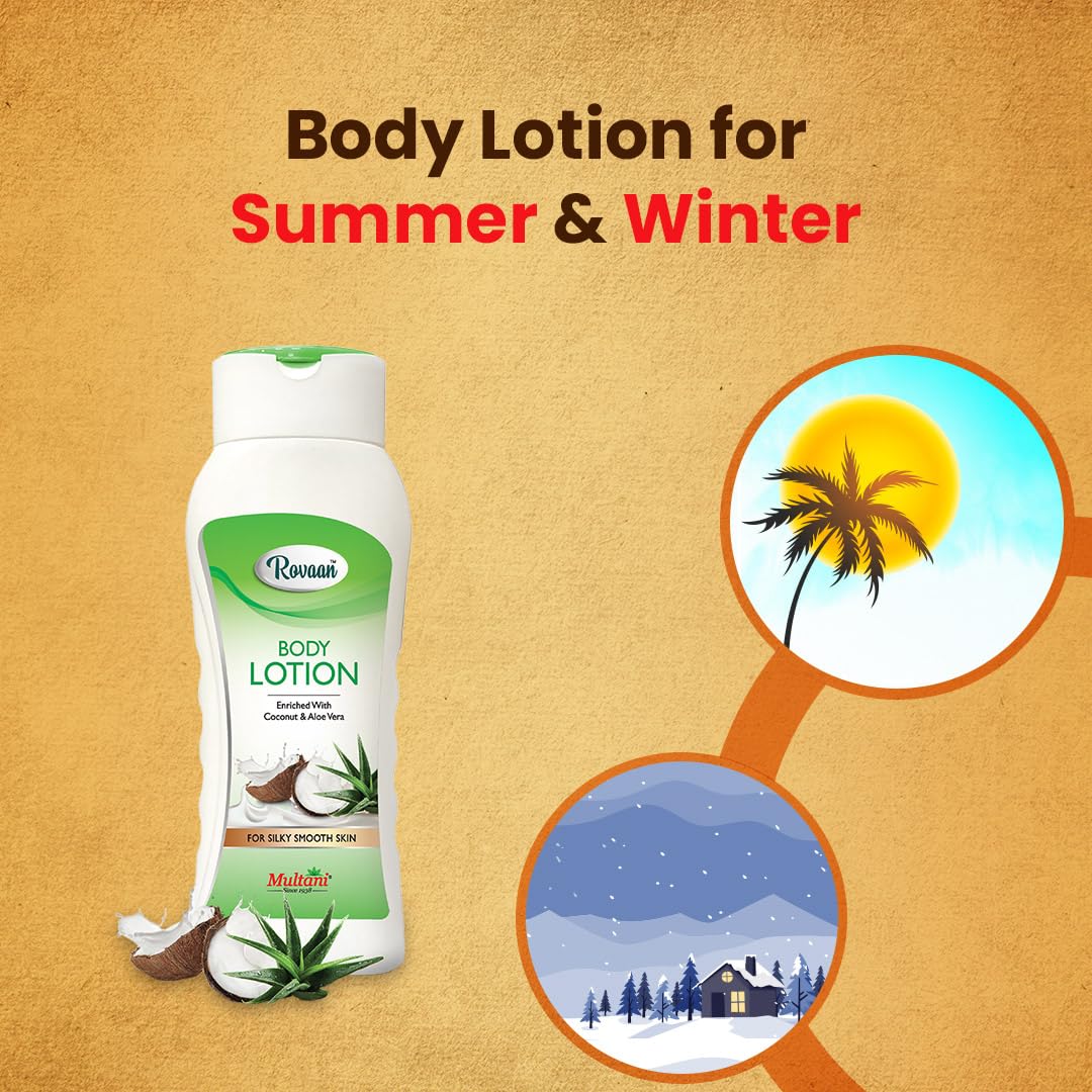Nourishing Multani Rovaan Body Lotion with Shea Butter, Coconut & Aloe Vera | Deep Moisturizing Cream for Dry Skin | Skin Brightening & Hydrating Body Milk for All Seasons | 200ml | Perfect for Daily Skincare Routine & Post-Shower Hydration